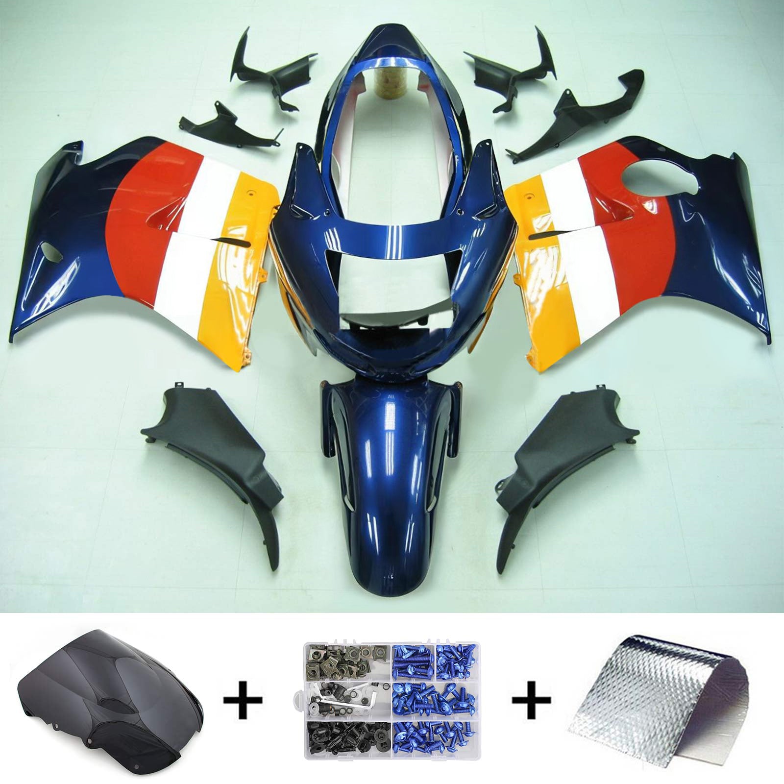 Amotopart 1996-2007 Honda CBR1100XX SuperBlackBird Fairing Blue&Yellow Repjol Kit