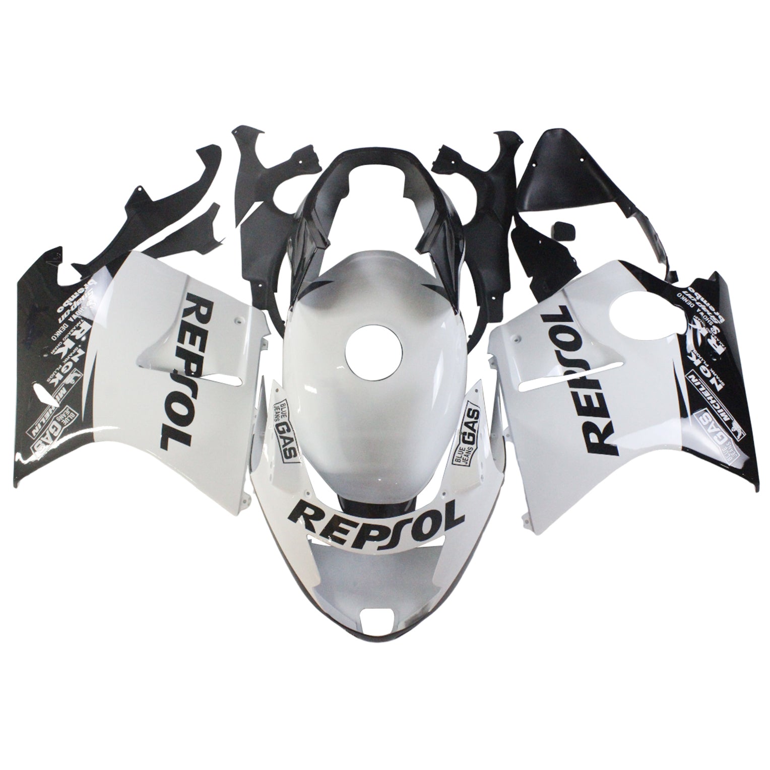 Amotopart 1996-2007 CBR1100XX SuperBlackBird Honda Noir&Kit de carénage Repjol blanc