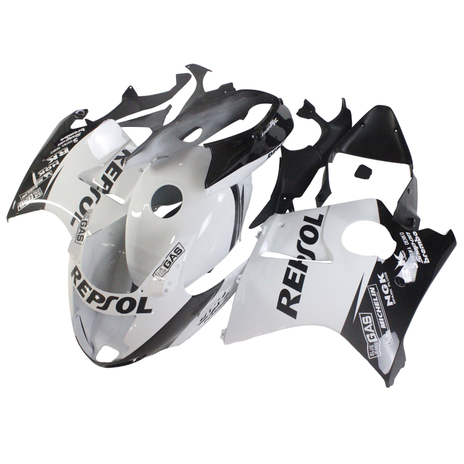 Amotopart 1996-2007 CBR1100XX SuperBlackBird Honda Kit carena Repjol nero e bianco