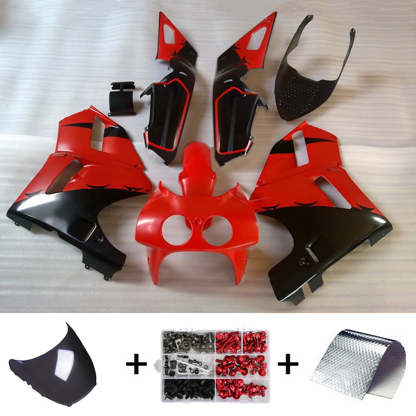 Amotopart 1988-1992 Honda VFR400R NC30 Fairing Red & Black Kit