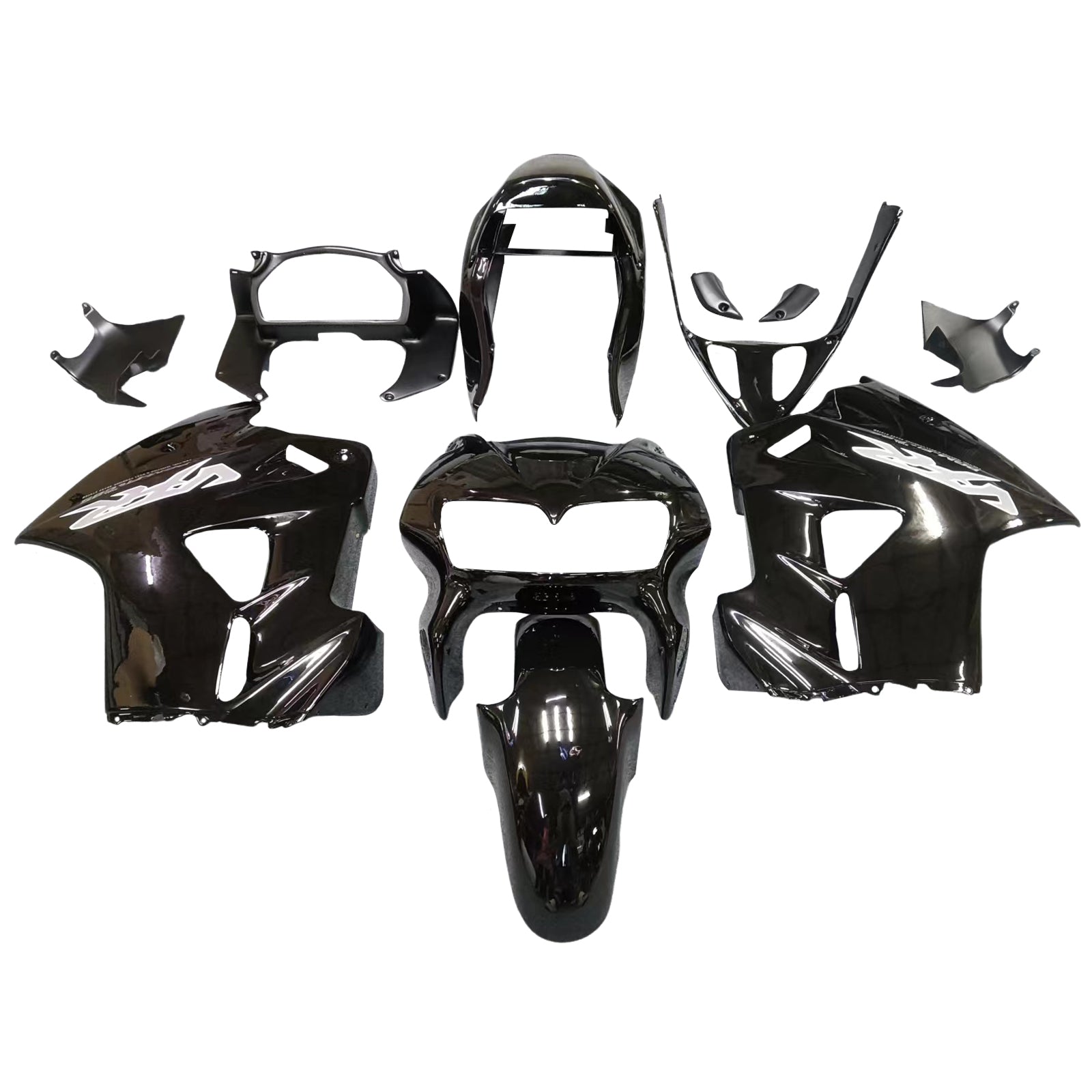 Amotopart 1998–2001 Honda VFR800 Verkleidung, glänzendes Schwarz-Set