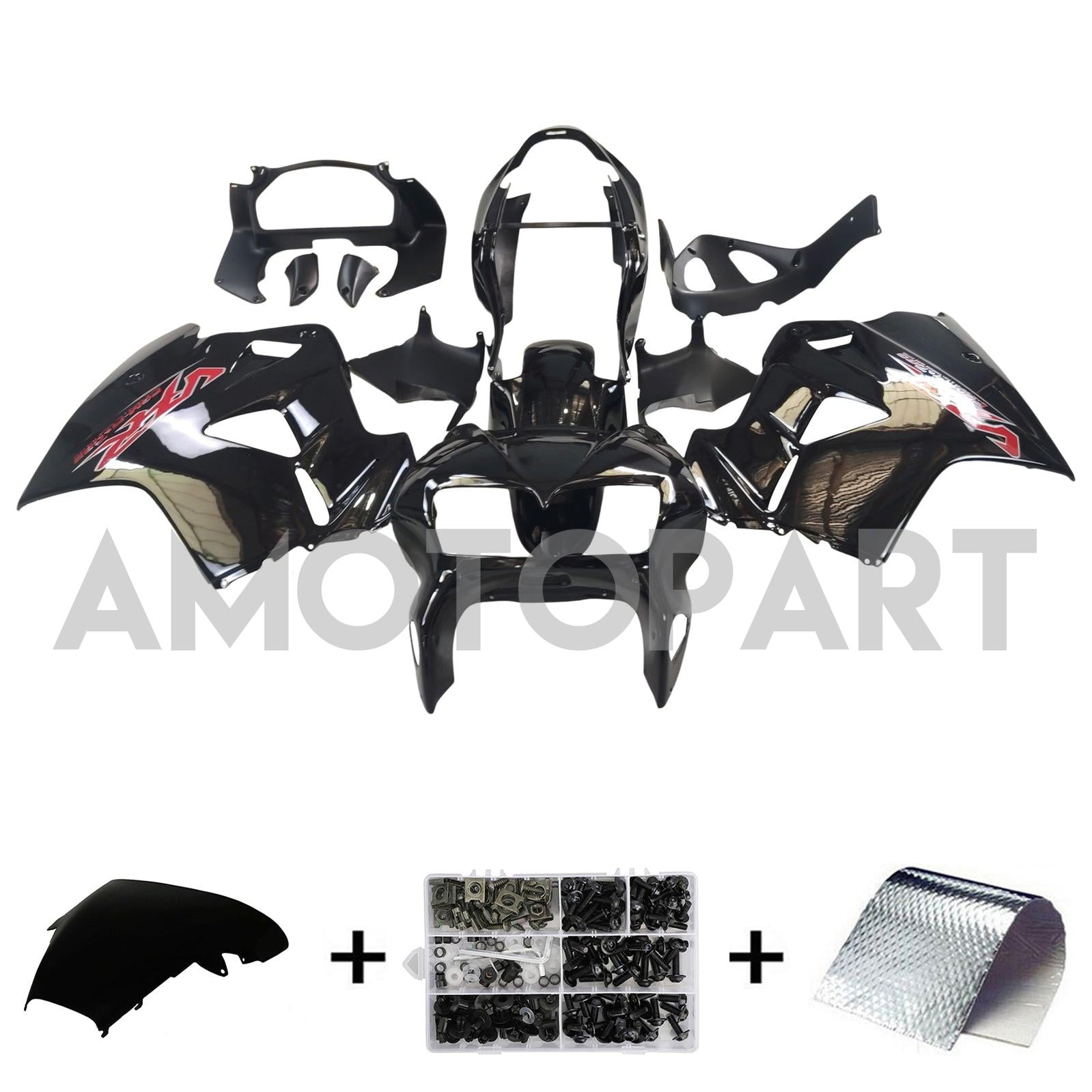 Amotopart 1998-2001 Honda VFR800 Fairing Glossy Black&Red logo Kit