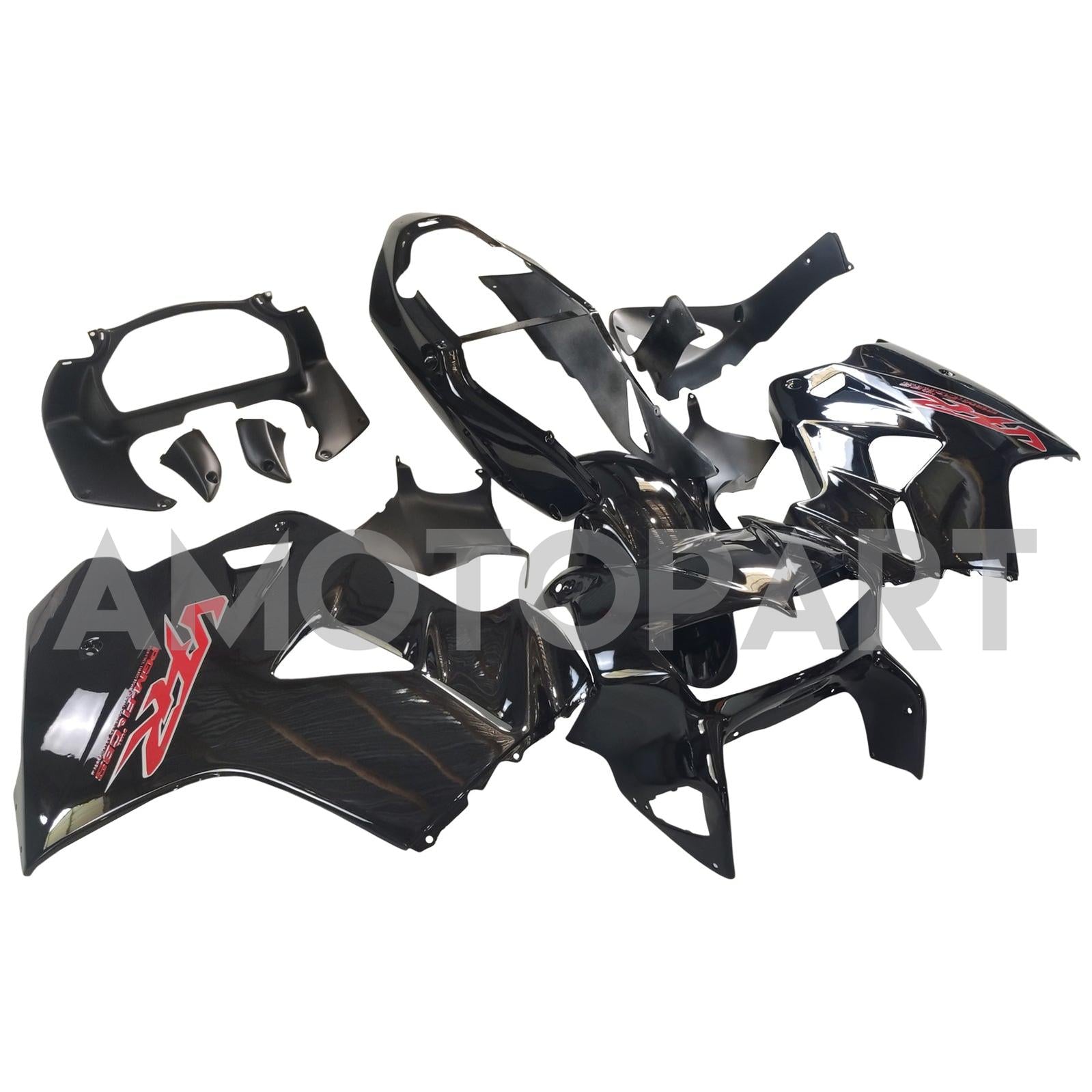 Amotopart 1998-2001 Honda VFR800 Fairing Glossy Black&Red logo Kit