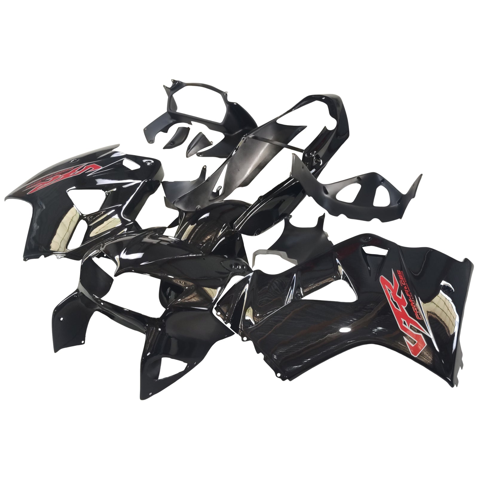 Amotopart 1998–2001 Honda VFR800 Verkleidung, glänzendes Schwarz und rotes Logo-Set