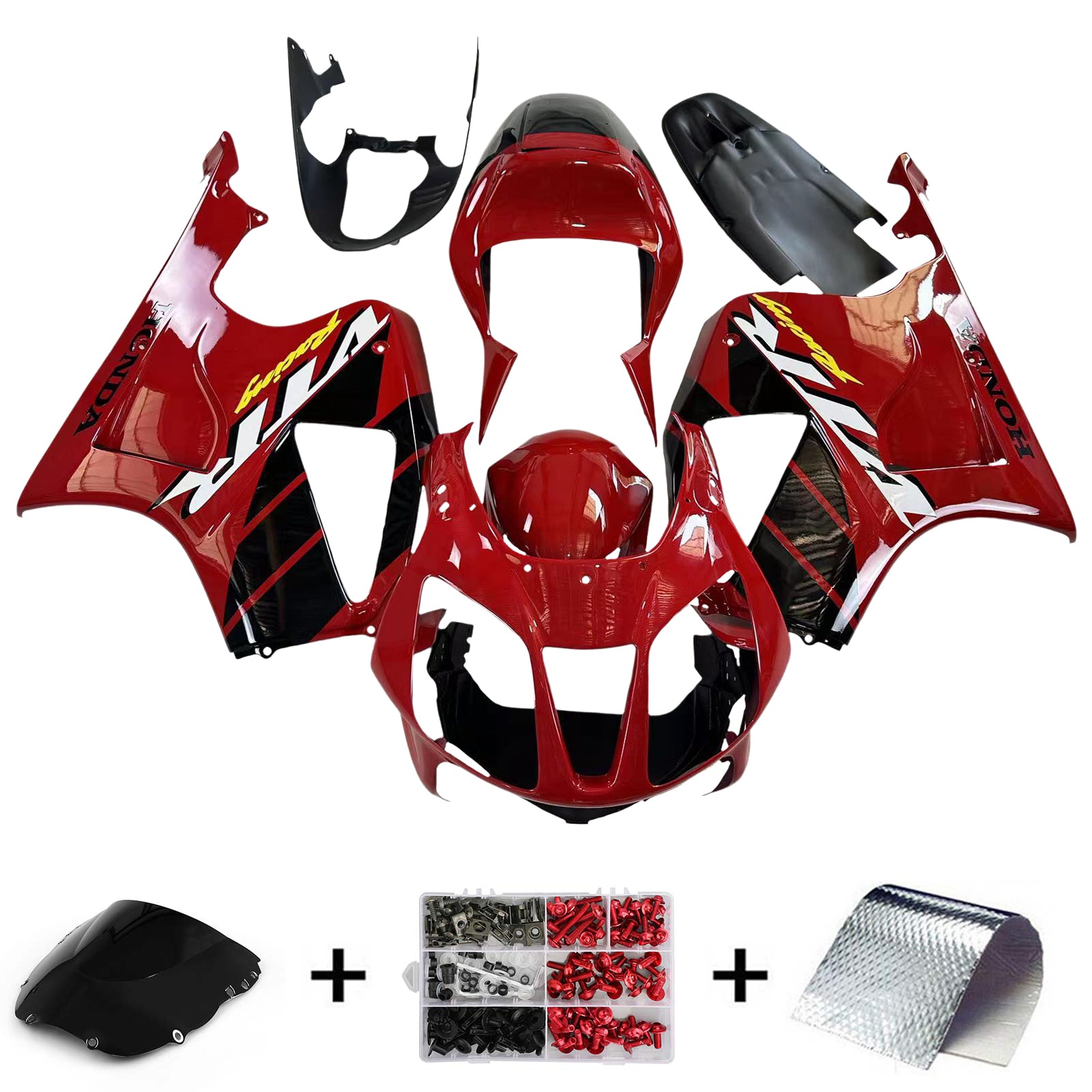 Amotopart 2000–2006 Honda VTR1000 RC51 Verkleidung, Schwarz und Rot