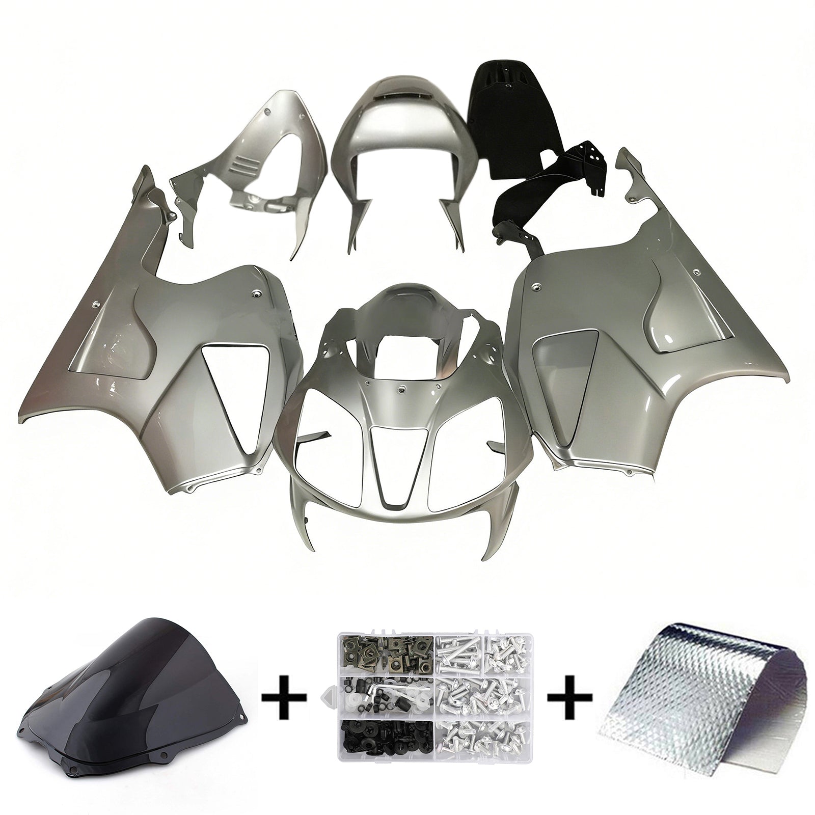 Amotopart 2000-2006 Honda VTR1000 RC51 Kit de carenado negro plateado