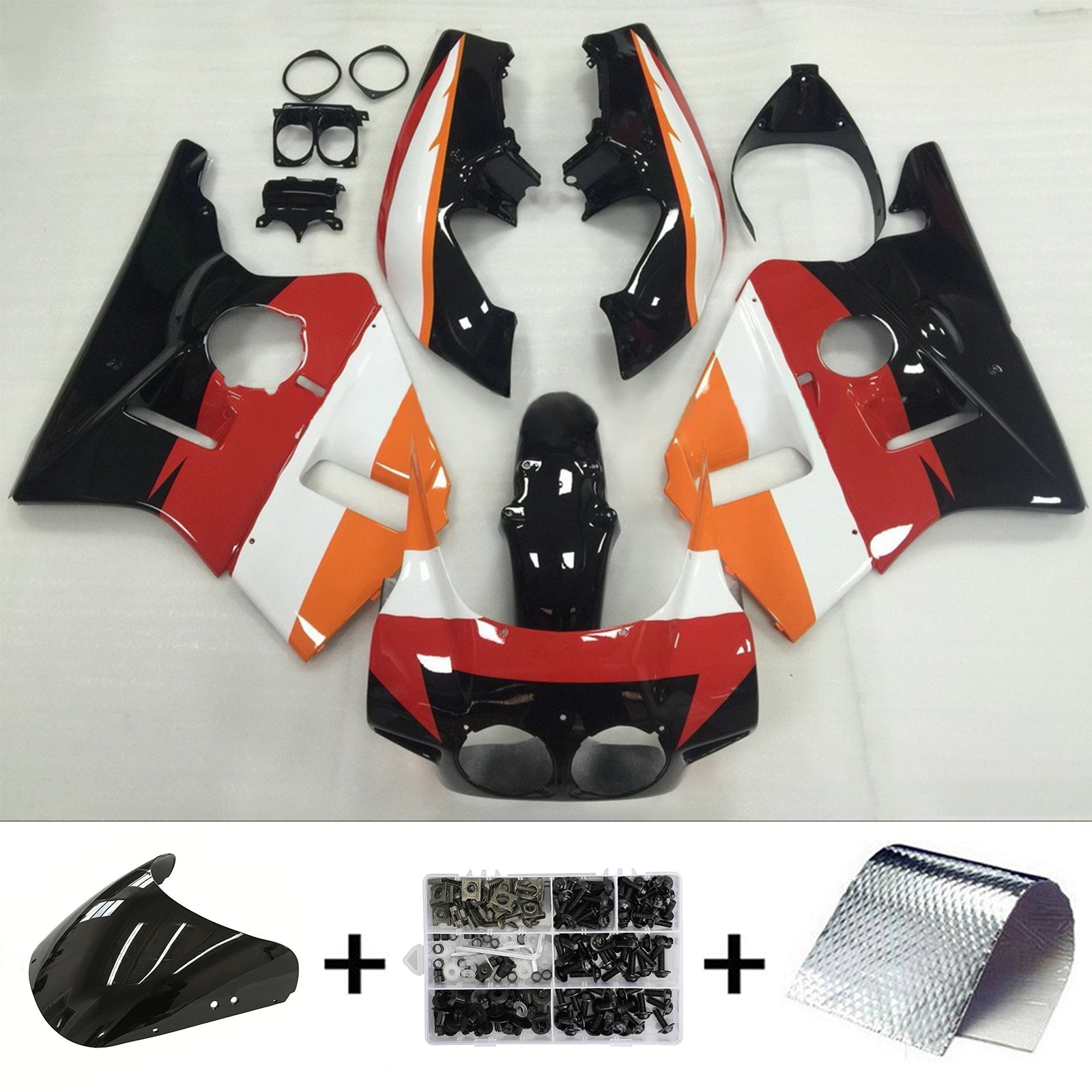 Amotopart 1987–1989 Honda CBR400RR NC23 Verkleidung Rot und Orange Repjol Kit