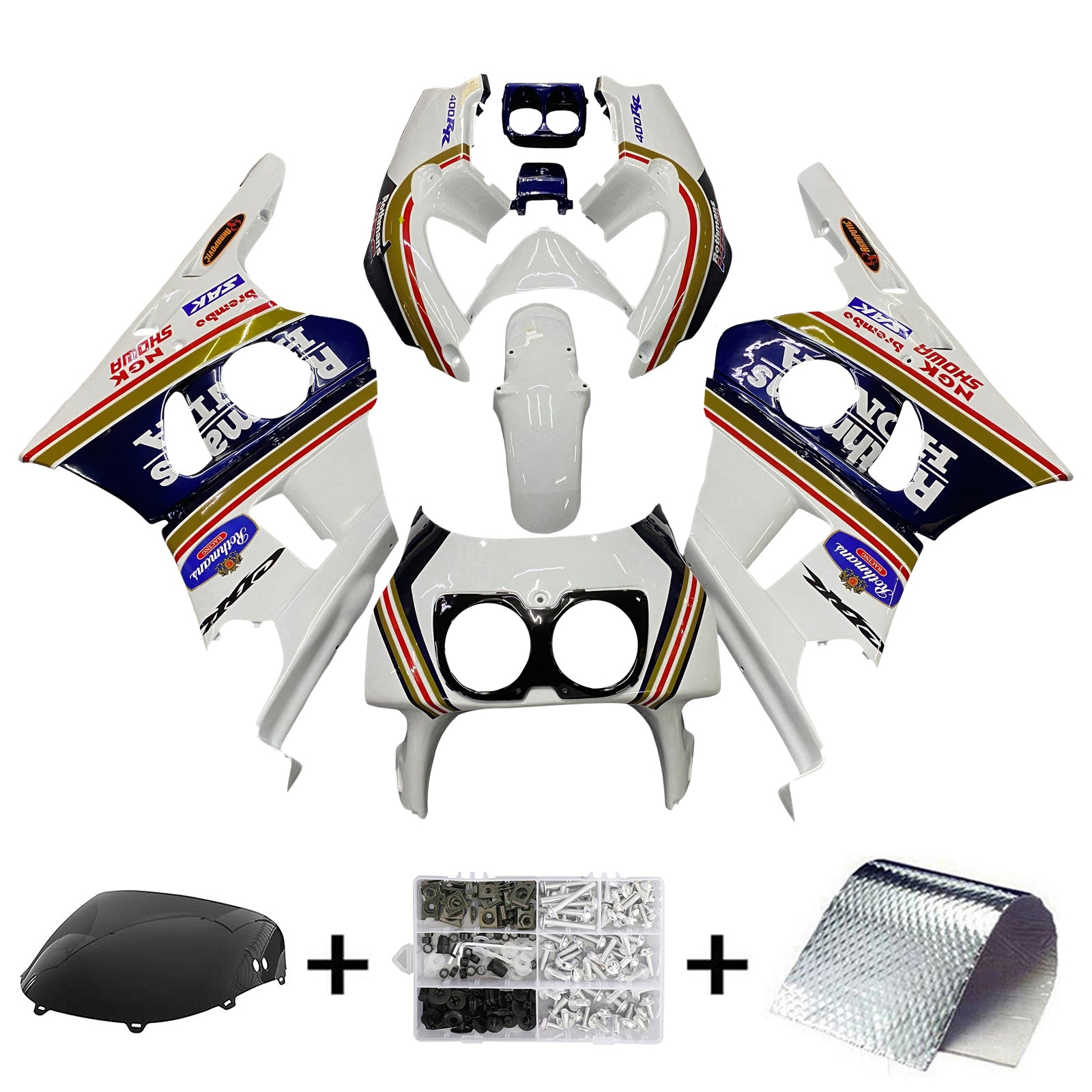 Amotopart 1990–1999 Honda CBR400RR NC29 Verkleidungsset mit gelben und blauen Streifen