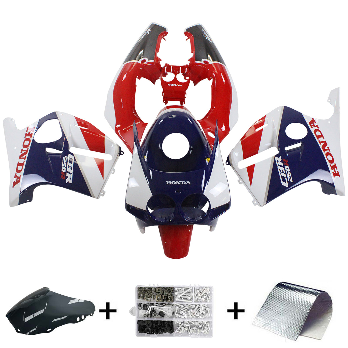 Amotopart 1988-1989 CBR250RR MC19 Kit de carénage rouge et bleu Honda