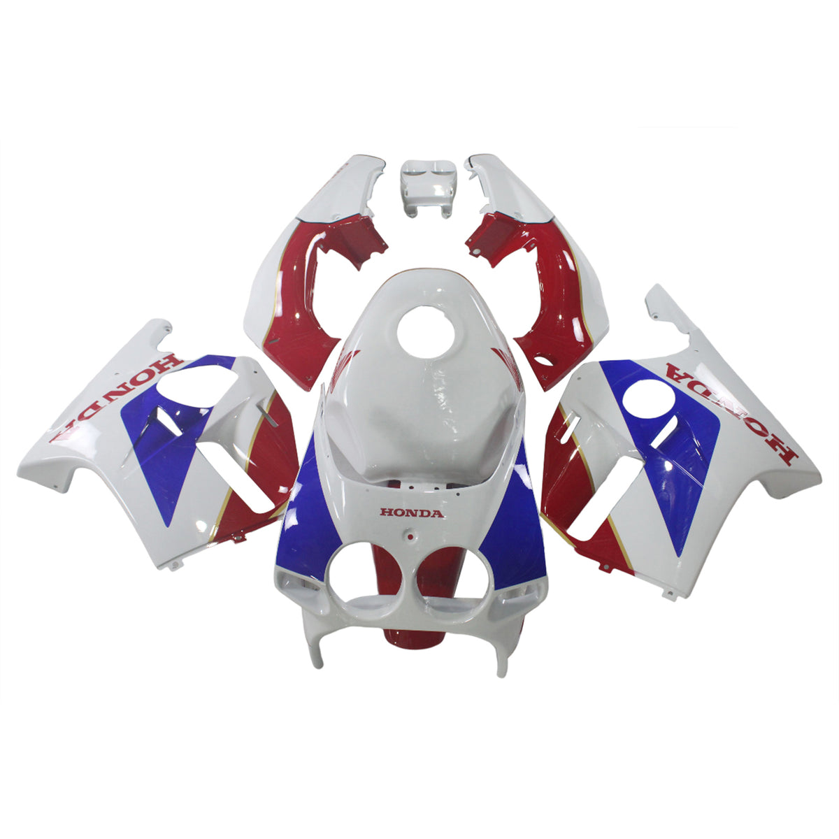 Amotopart 1988-1989 Honda CBR250RR MC19 Kit de carenado blanco azul rojo y logotipo