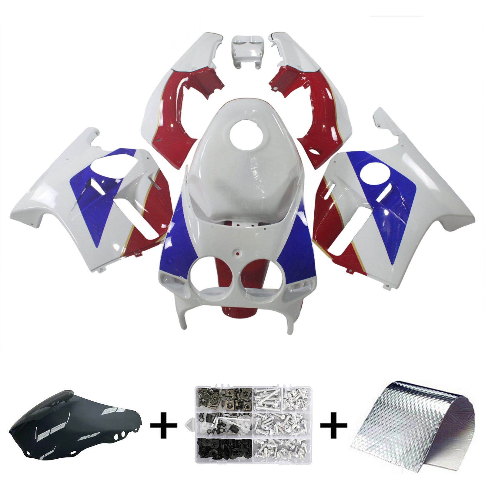 Amotopart 1988-1989 Honda CBR250RR MC19 White Blue Red &Logo Fairing Kit
