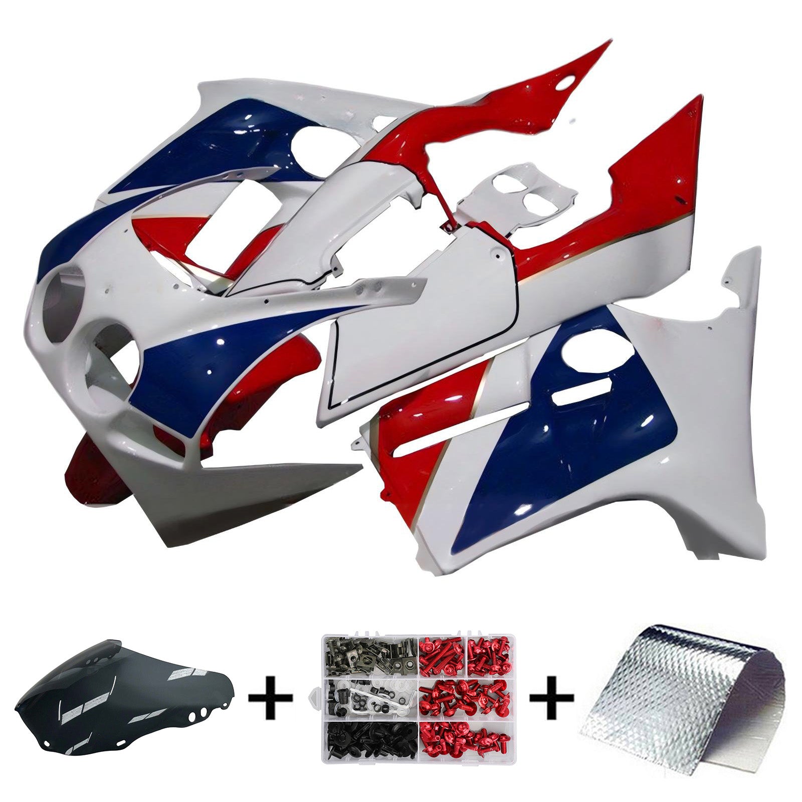 Amotopart 1988-1989 Honda CBR250RR MC19 Kit de carenado blanco azul rojo