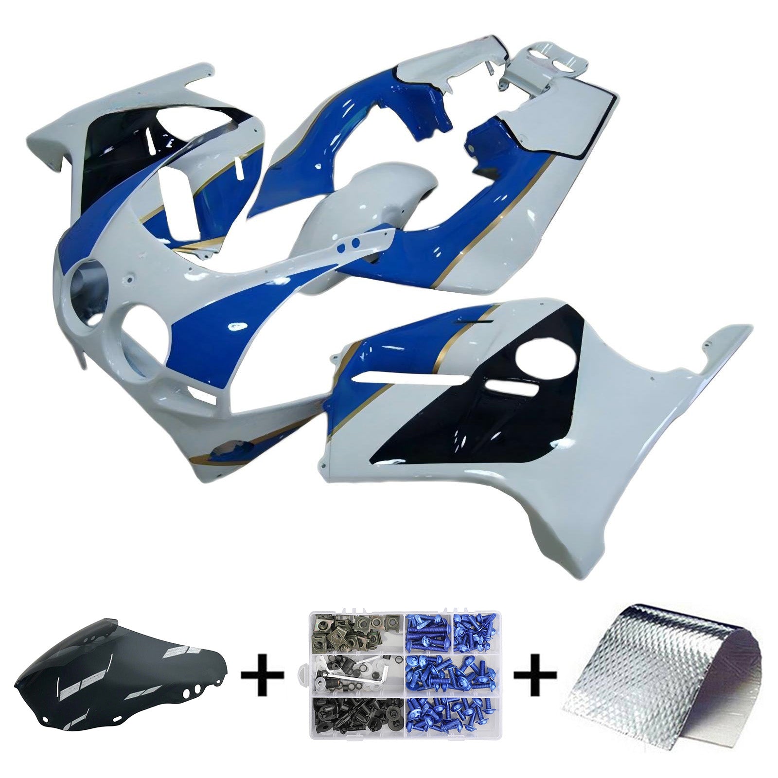 Amotopart 1988-1989 Honda CBR250RR MC19 Kit de carenagem preta azul branca