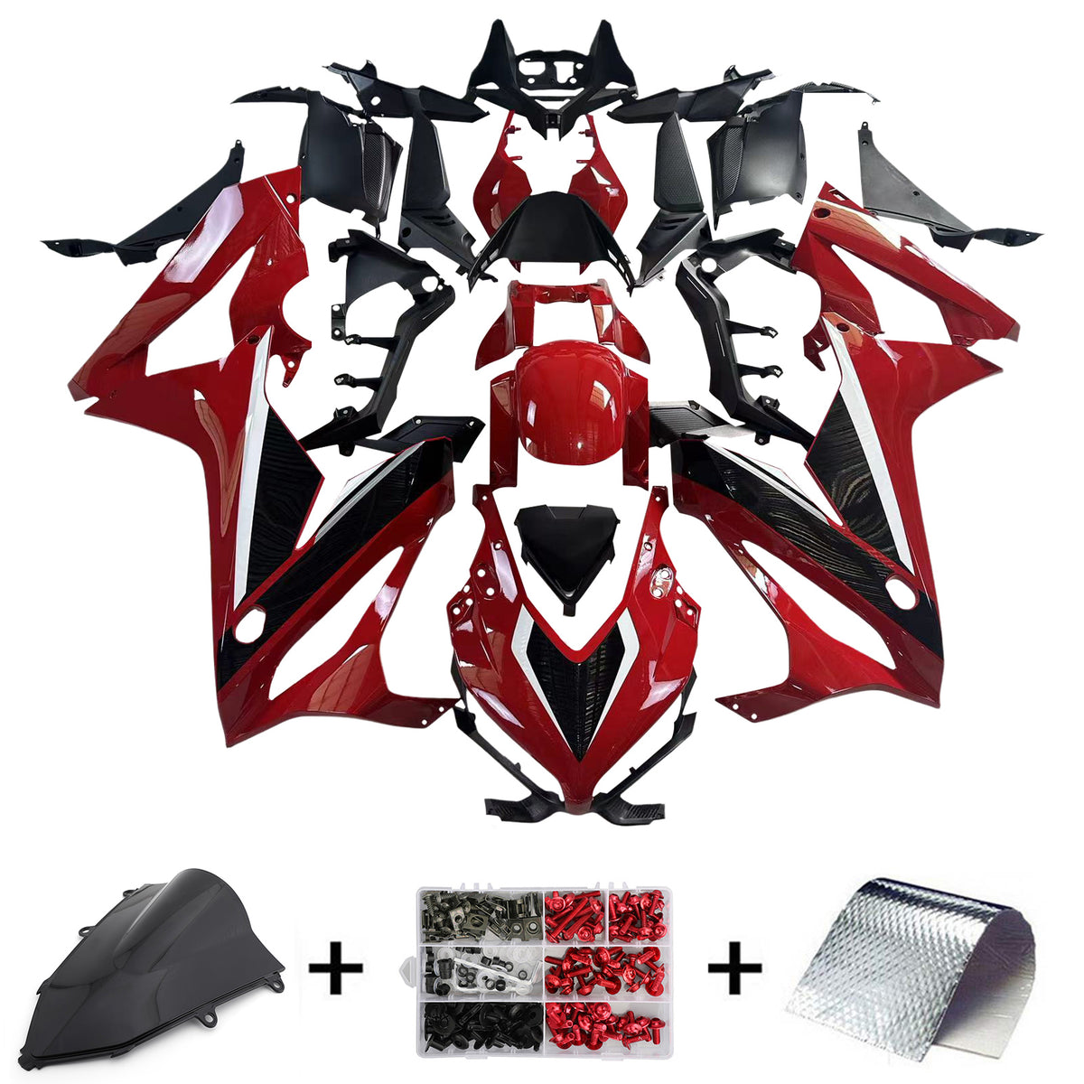 Kit de carénage Amotopart Honda CBR650R 2019-2020 rouge et noir