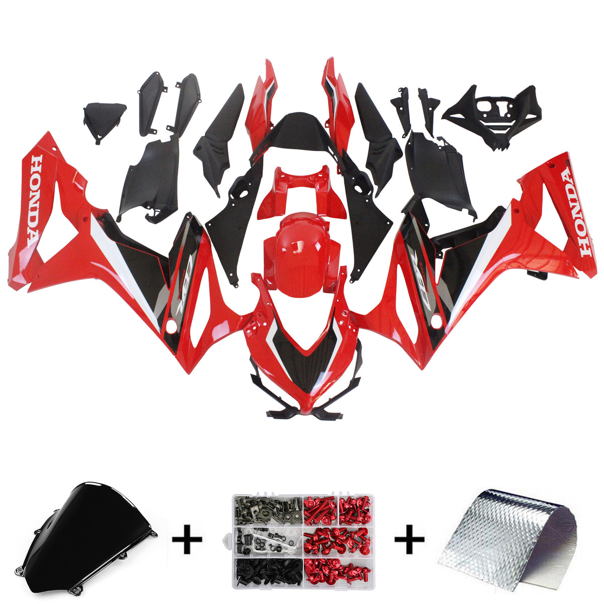 Kit de carénage Amotopart Honda CBR650R 2021-2023 rouge et noir