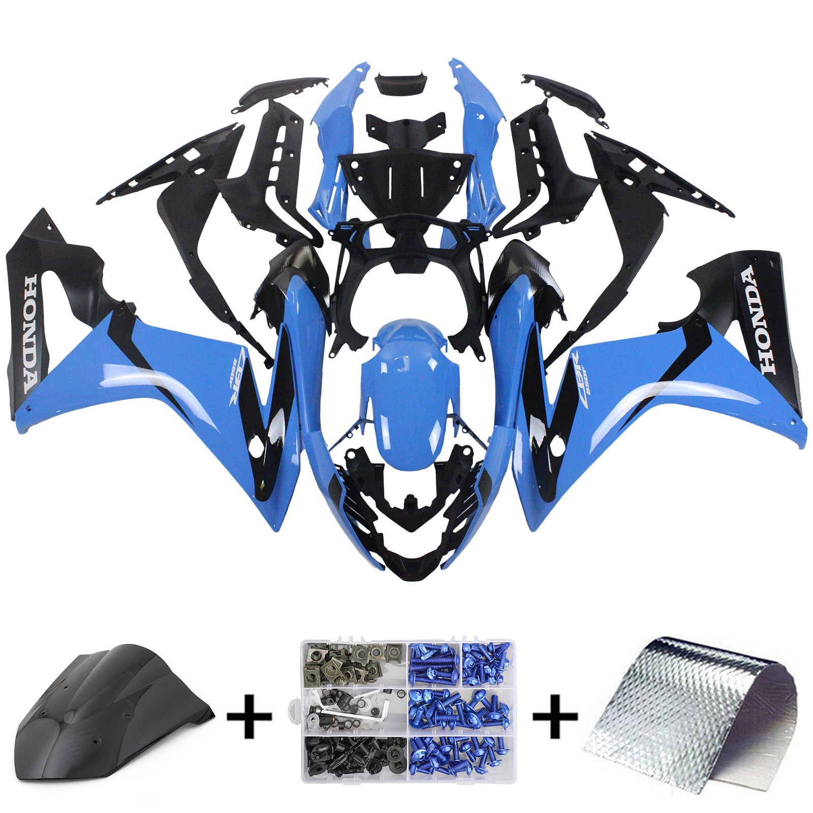 Amotopart Honda CBR650F 2014-2016 Kit de carenado azul y negro