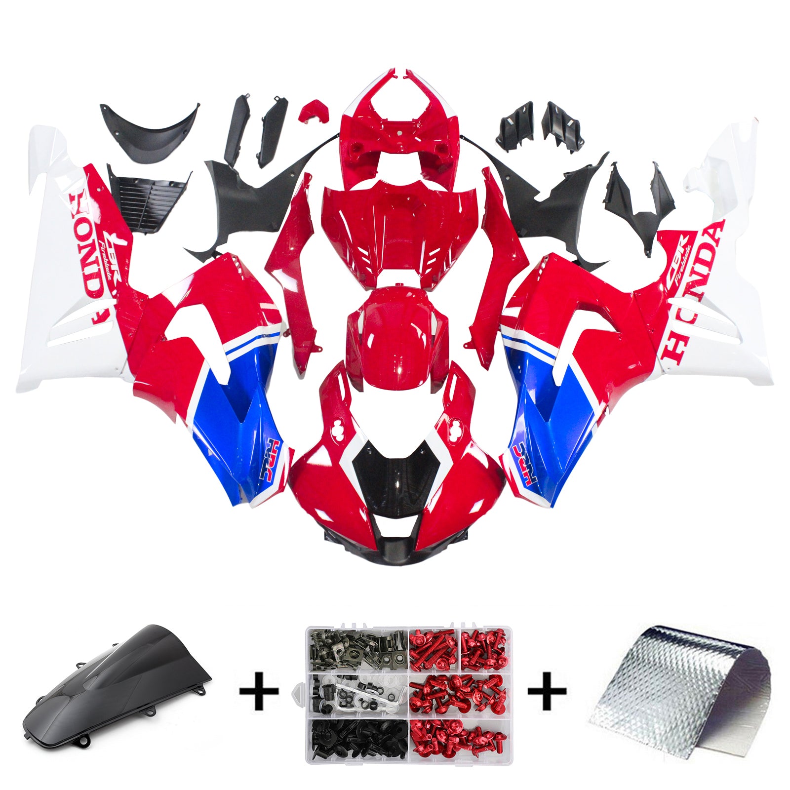 Amotopart Honda CBR1000RR-R 2020-2023 Kit de carénage bleu et rouge Style4