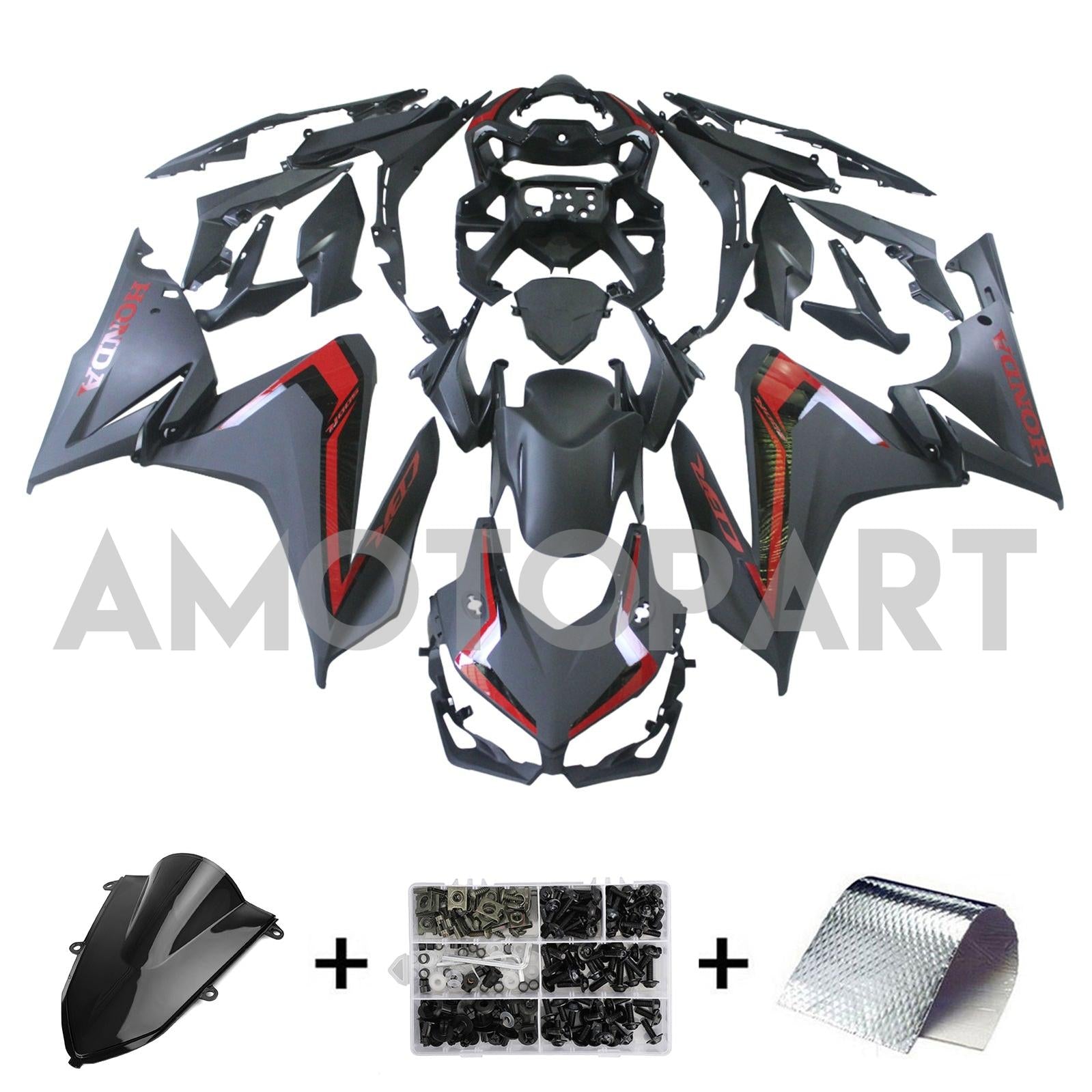 Amotopart 2019-2021 CBR500R Honda Black mit roten Akzents Style2-Verkleidung Kit