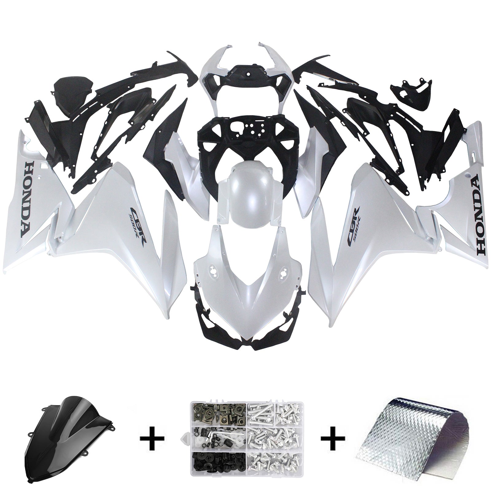 Amotopart 2019-2021 CBR500R Honda White with Black Logo Fairing Kit