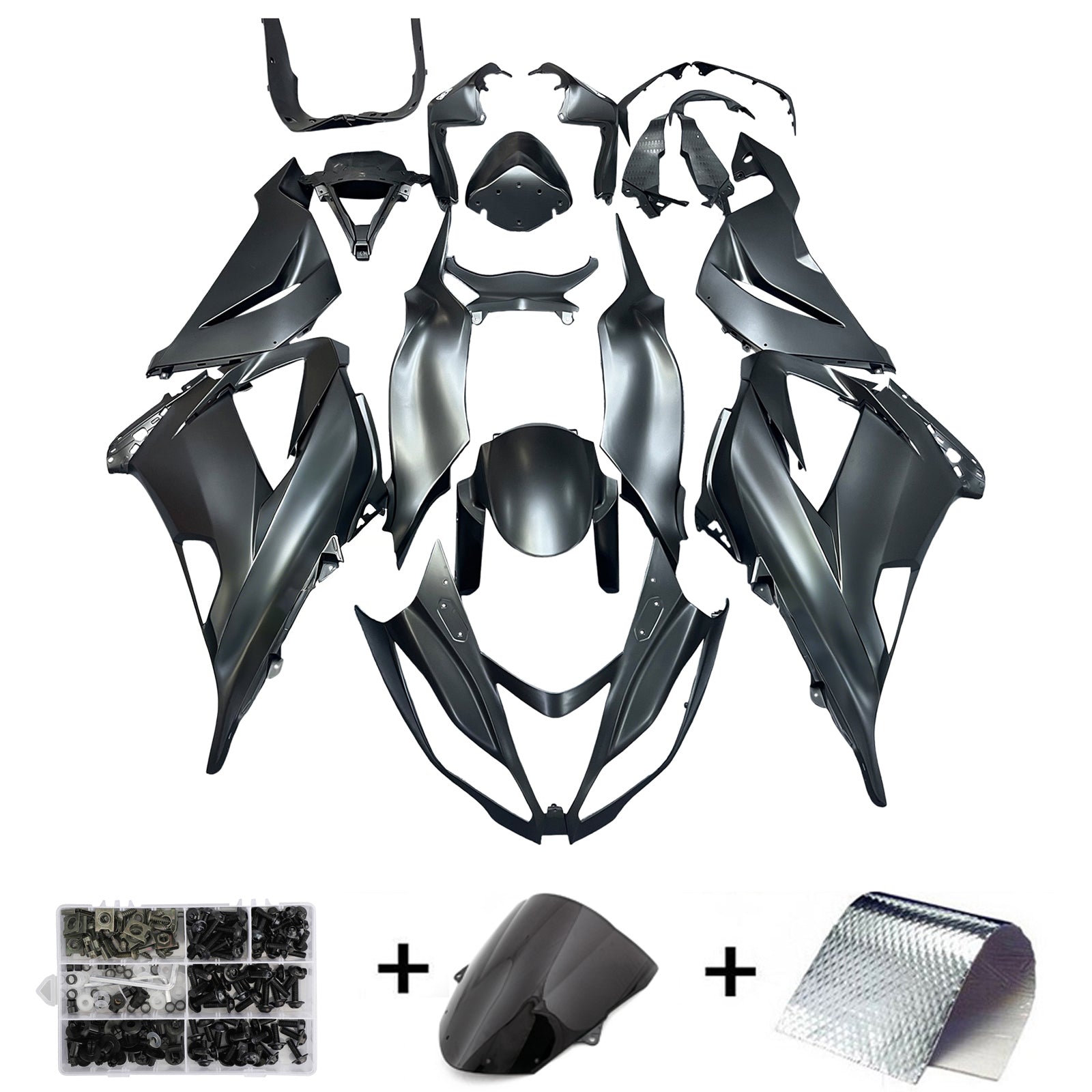 Amotopart Kawasaki Zx6R 13-18 Fairing Matt Black W/Bolt Kit