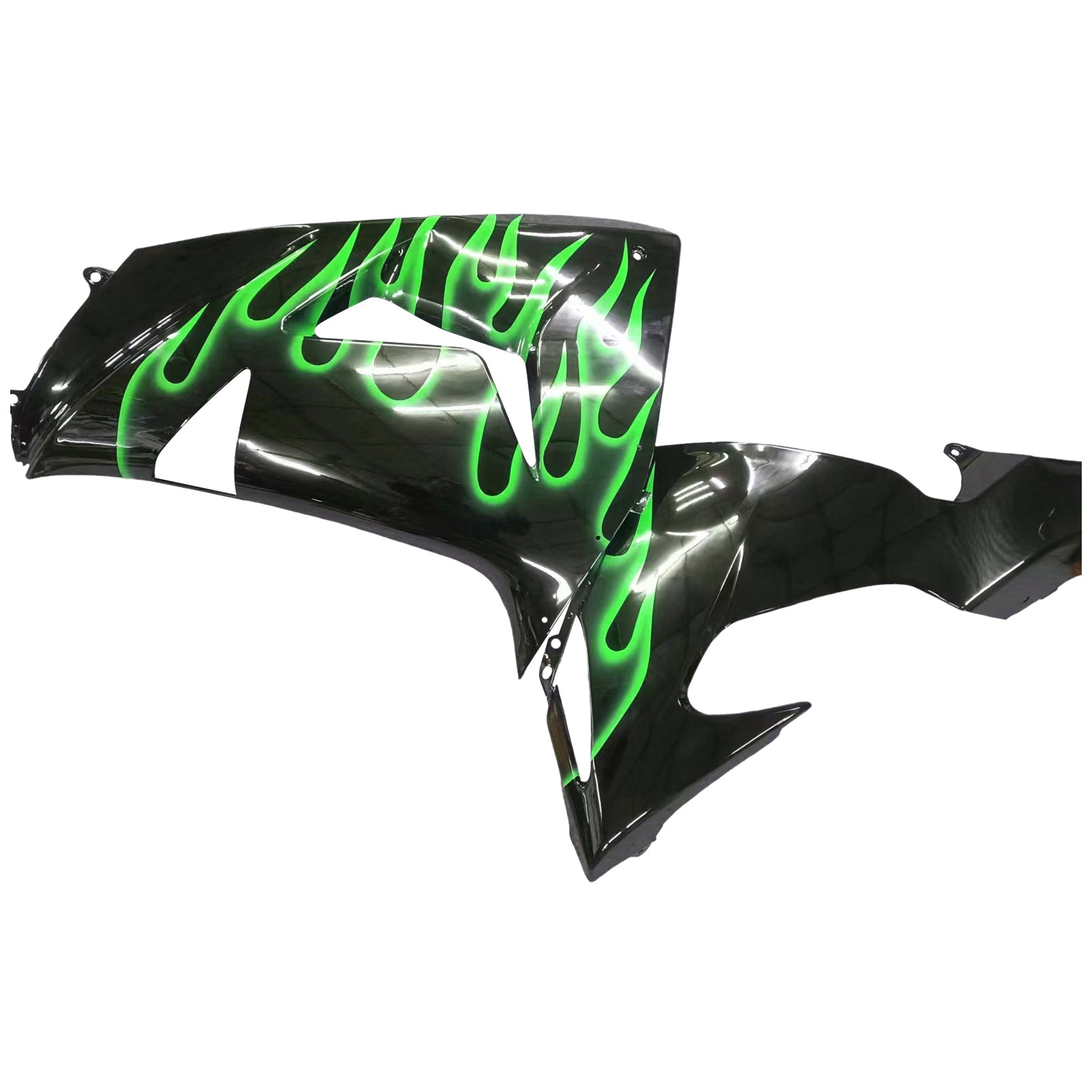 Amotopart 2006 2007 Kawasaki ZX10R Fairing Green Flames Kit