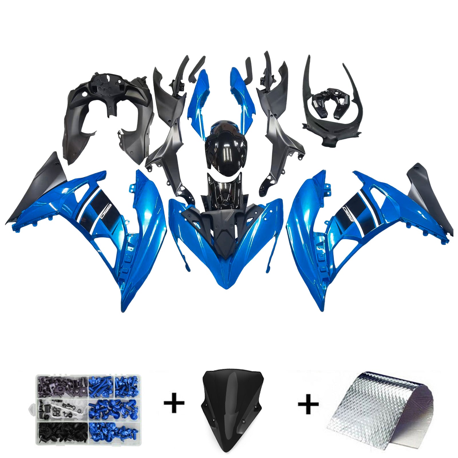 Amotopart Kit de carénage bleu Kawasaki Ninja 650 EX650 2017-2019