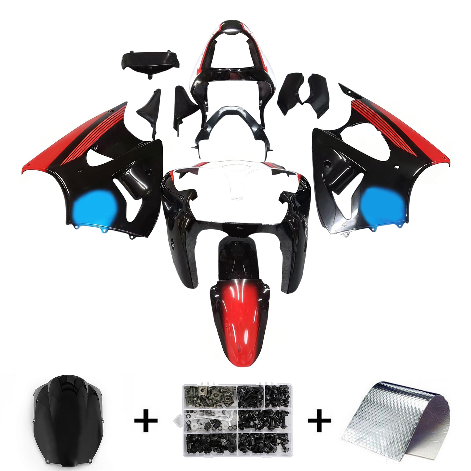 Amotopart Kawasaki 2000-2002 Zx6R 636/ZZR600 2005-2008 Fairing Blue&Red Kit