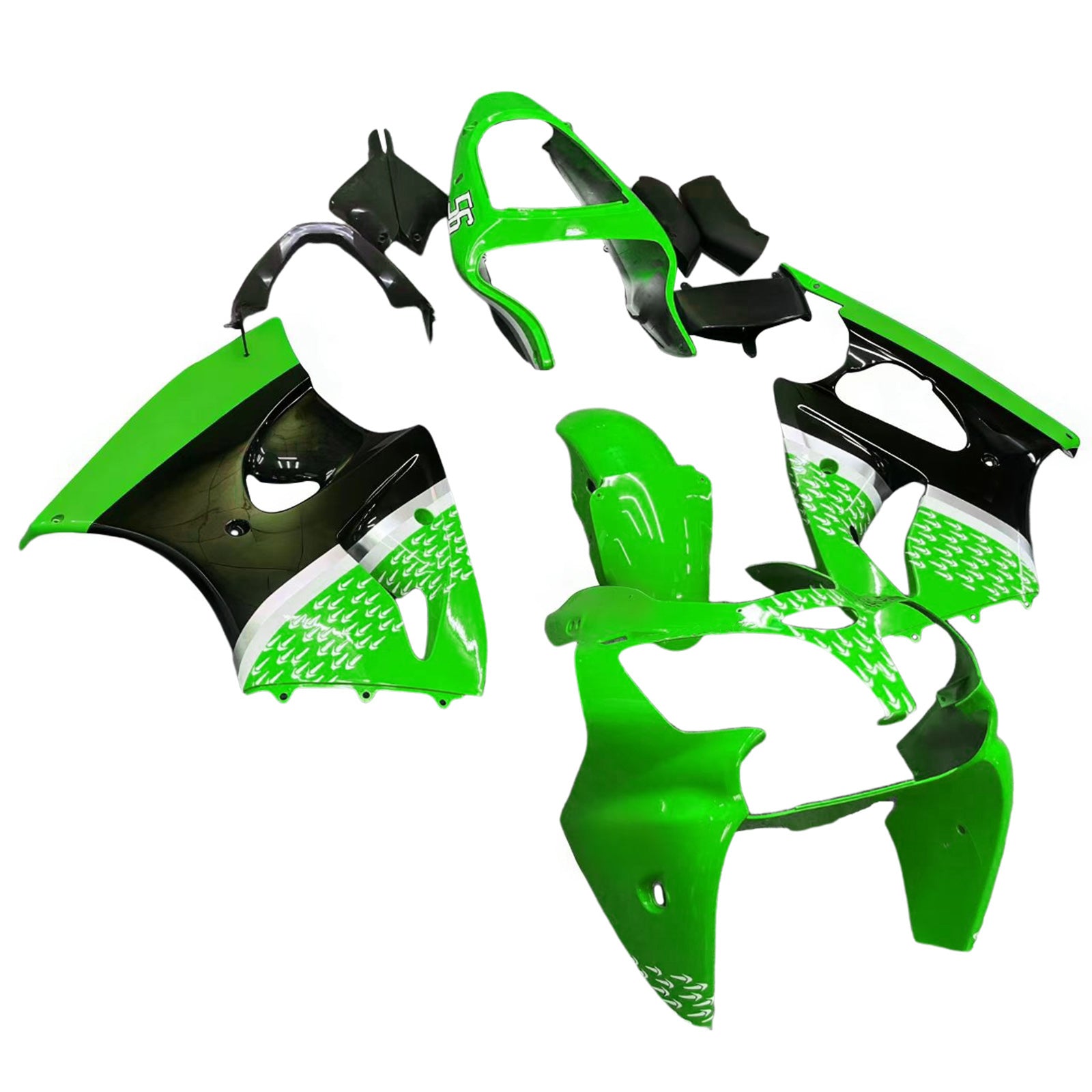 Amotopart 2000-2002 Kawasaki ZX6R 636 2005-2008 Kawasaki ZZR600 Kit de carénage vert noir