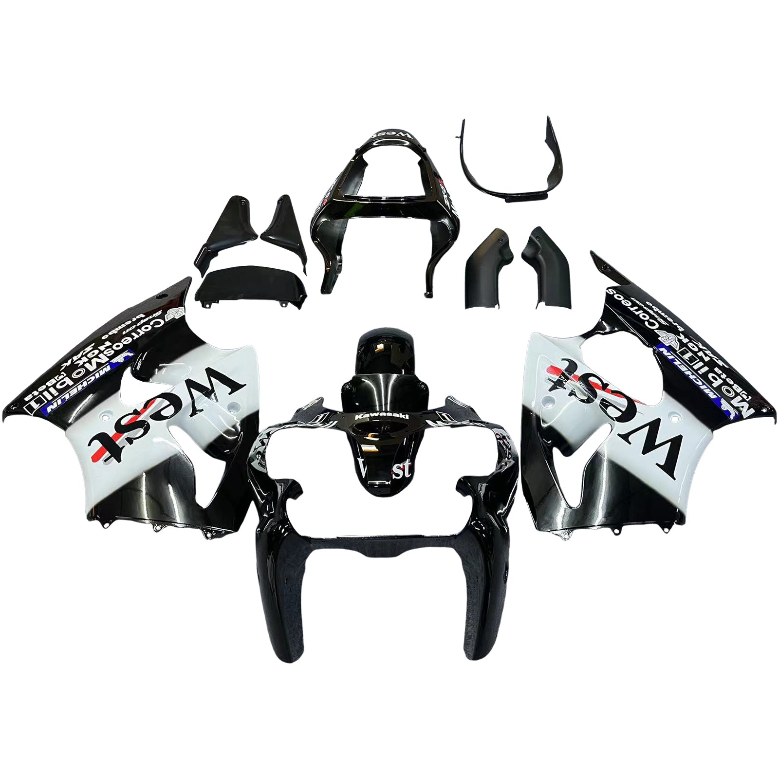 Amotopart Kawasaki 2000-2002 Zx6R 636/ZZR600 2005-2008 Kit de carénage noir et blanc