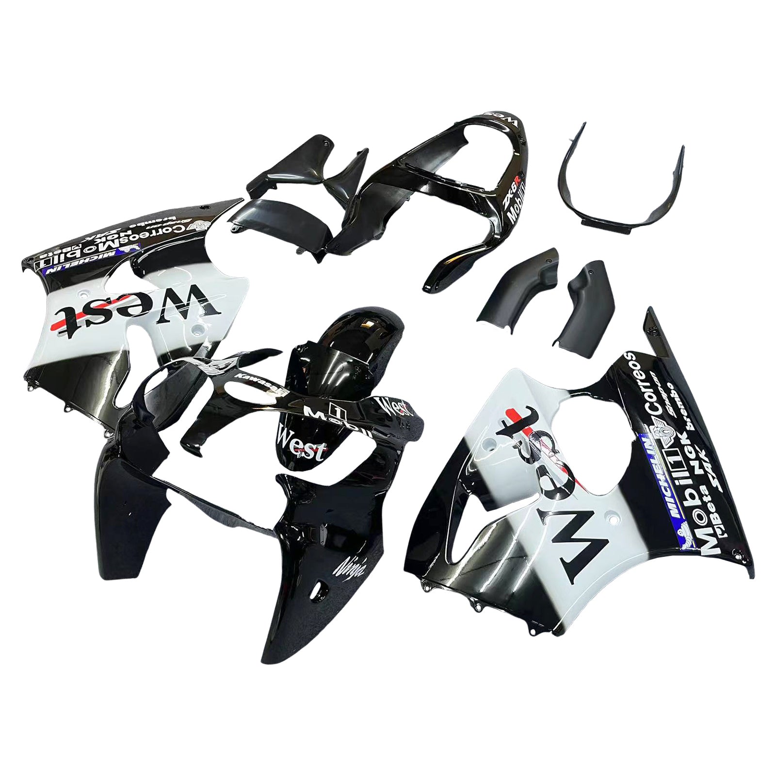 Amotopart Kawasaki 2000-2002 Zx6R 636/ZZR600 2005-2008 Fairing Black&White Kit