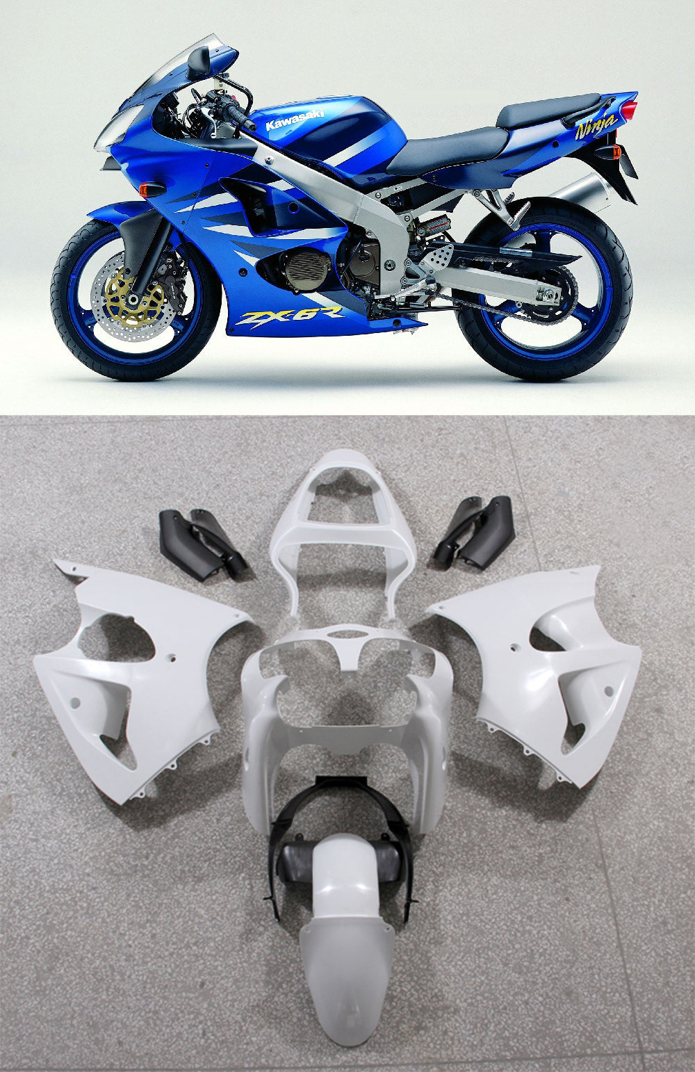 Amotopart 2000-2002 Kawasaki ZX6R 636 & 2005-2008 Kawasaki ZZR600 Bue フェアリングキット