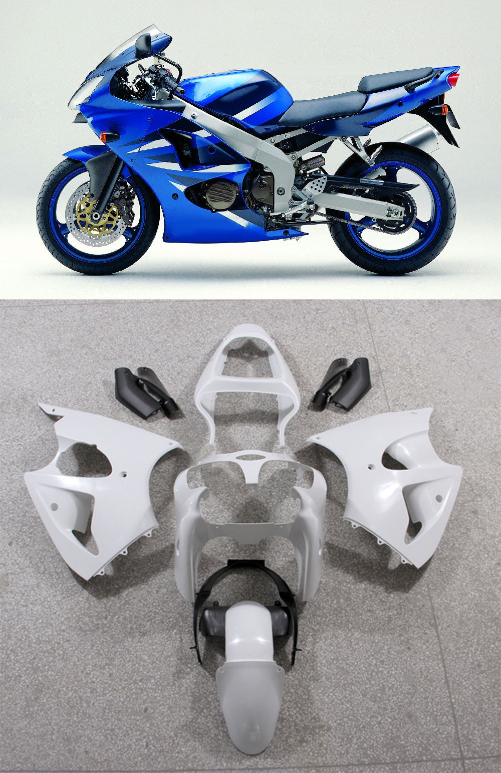Amotopart 2000-2002 Kawasaki ZX6R 636 & 2005-2008 Kawasaki ZZR600 Bue Fairing Kit