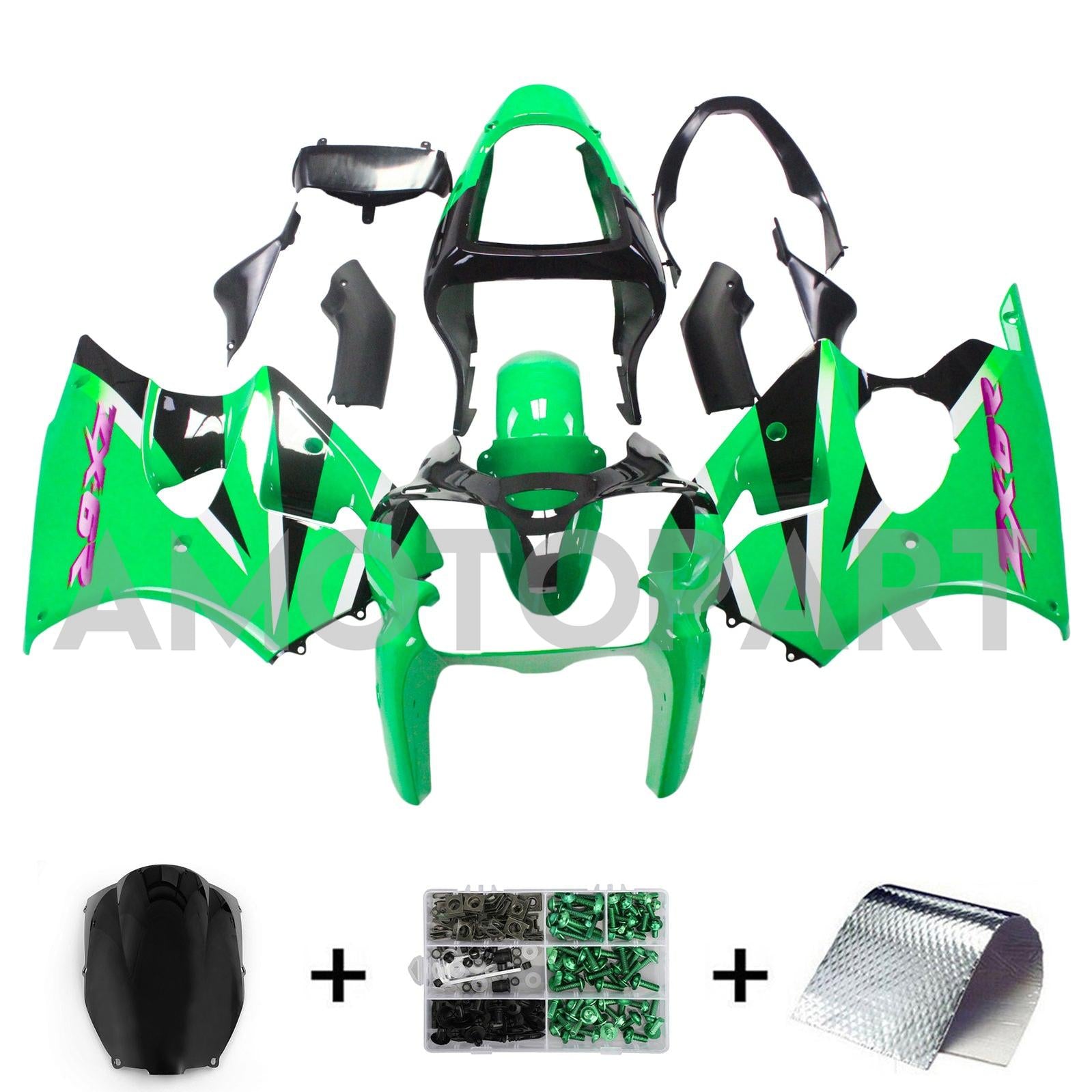 AMOTOPART KAWASAKI 2000-2002 ZX6R 636/ZZR600 2005-2008 KUNSTEN GROEN KIT