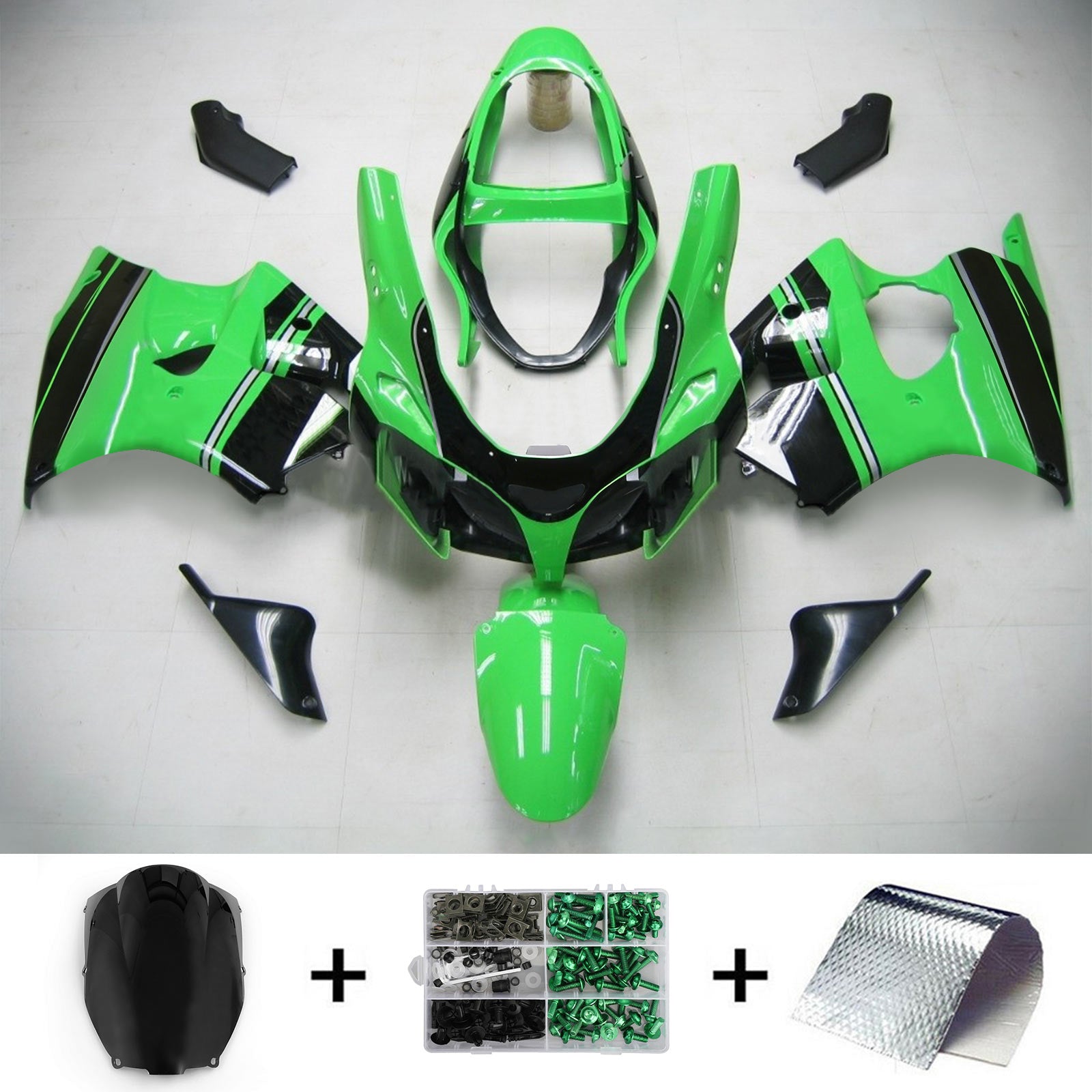 Amotopart Kawasaki 2000-2002 Zx6R 636/ZZR600 2005-2008 Kuipset groen zwart