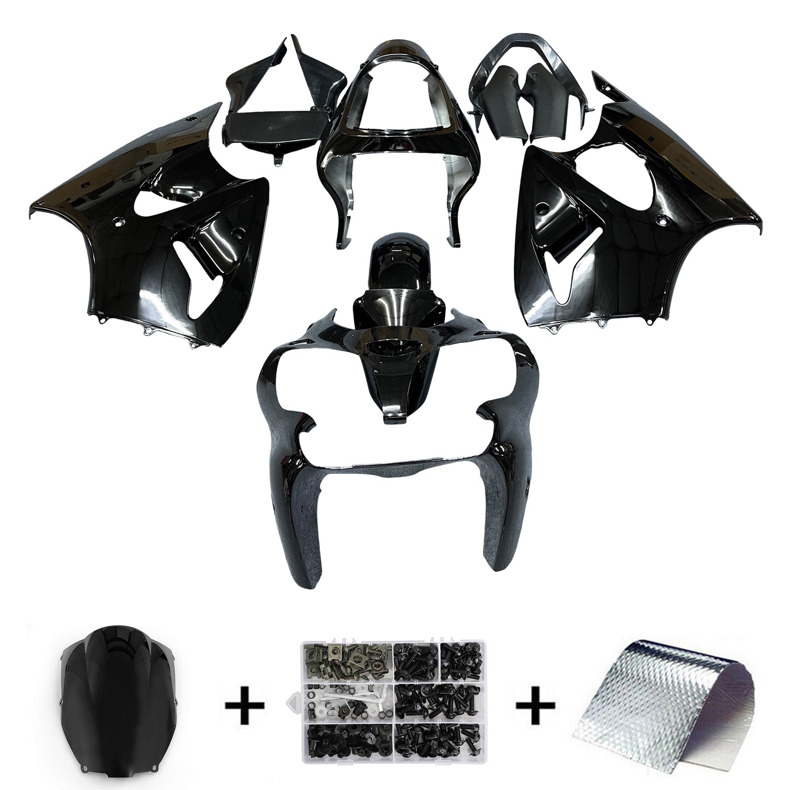 Amotopart Kawasaki 2000-2002 Zx6R 636/ZZR600 2005-2008 Fairing Gloss Black Kit