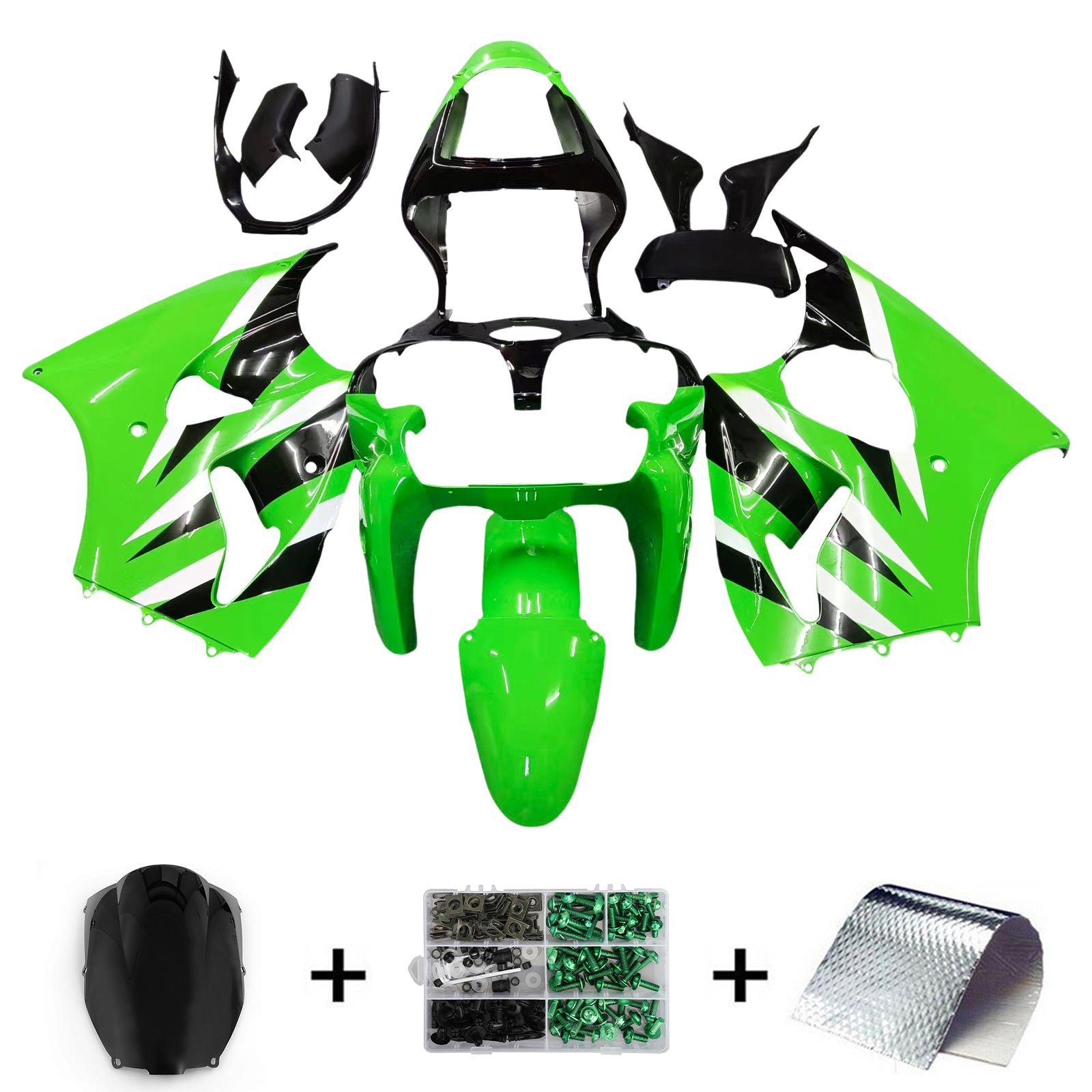 Amotopart Kawasaki 2000-2002 Zx6R 636/ZZR600 2005-2008 Kit carénage noir vert