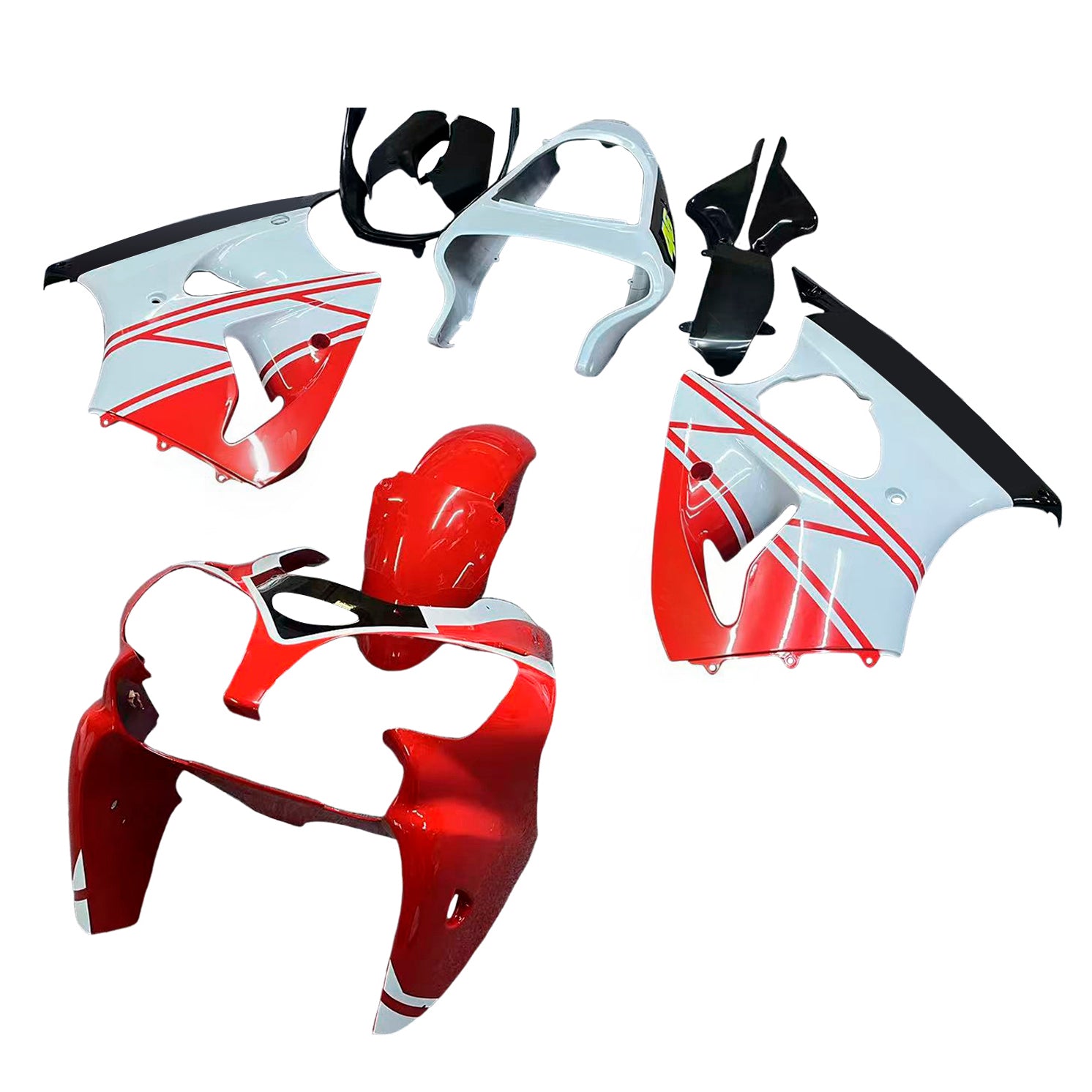 Amotopart Kawasaki 2000-2002 Zx6R 636/ZZR600 2005-2008 Fairing Red White Kit