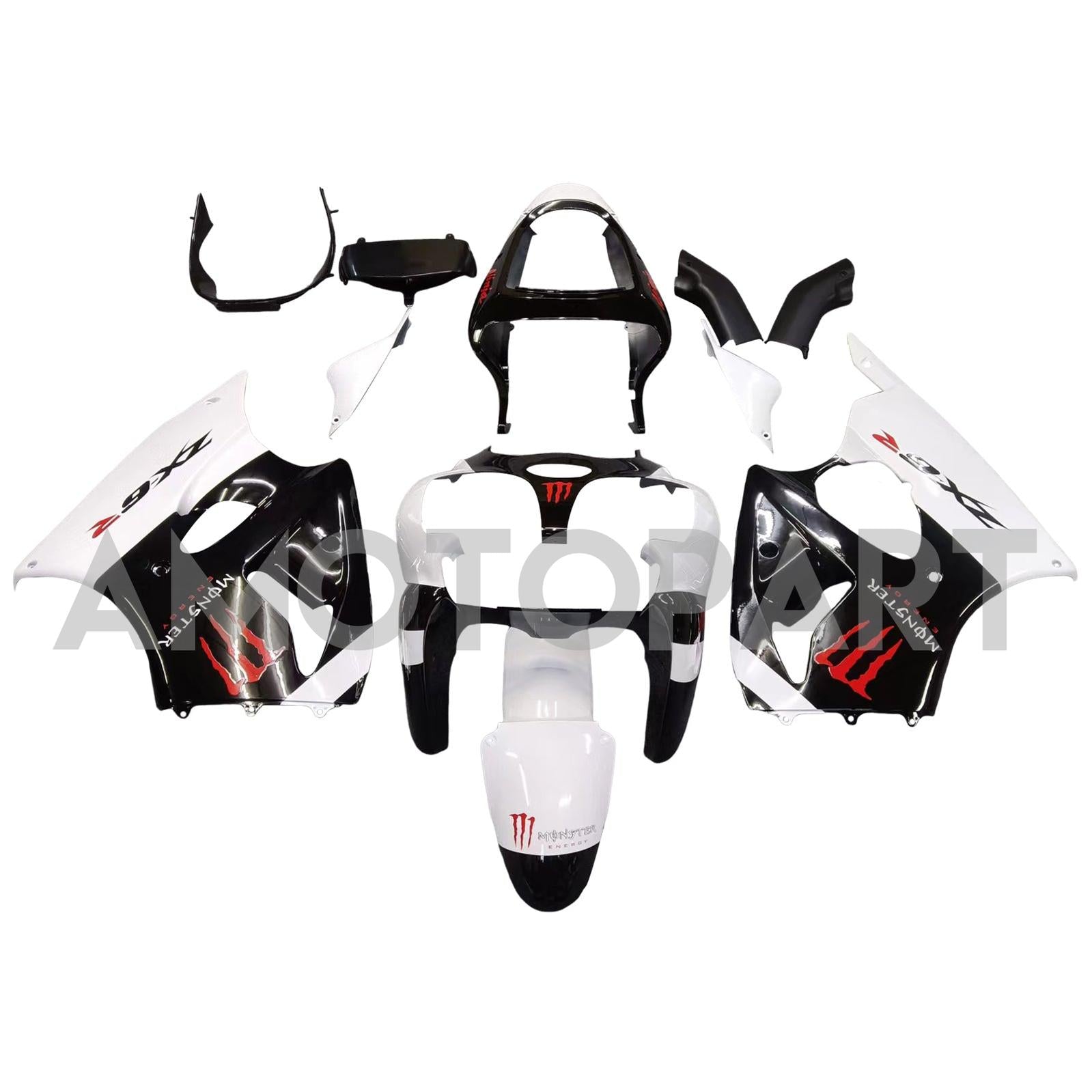 Amotopart Kawasaki 2000-2002 Zx6R 636/ZZR600 2005-2008 Fairing White Black Kit