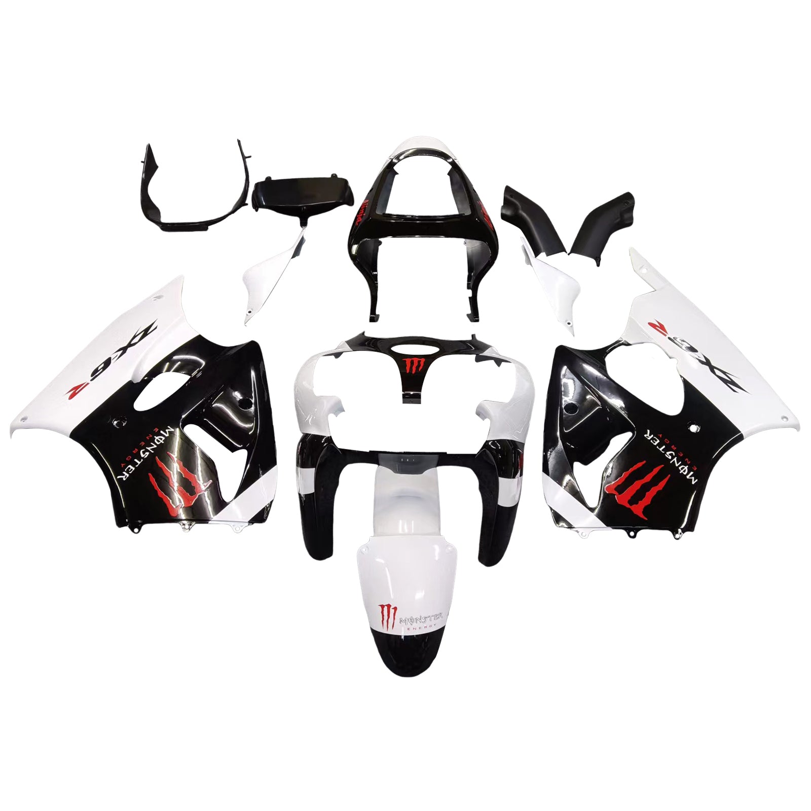 Amotopart Kawasaki 2000-2002 Zx6R 636/ZZR600 2005-2008 Fairing White Black Kit