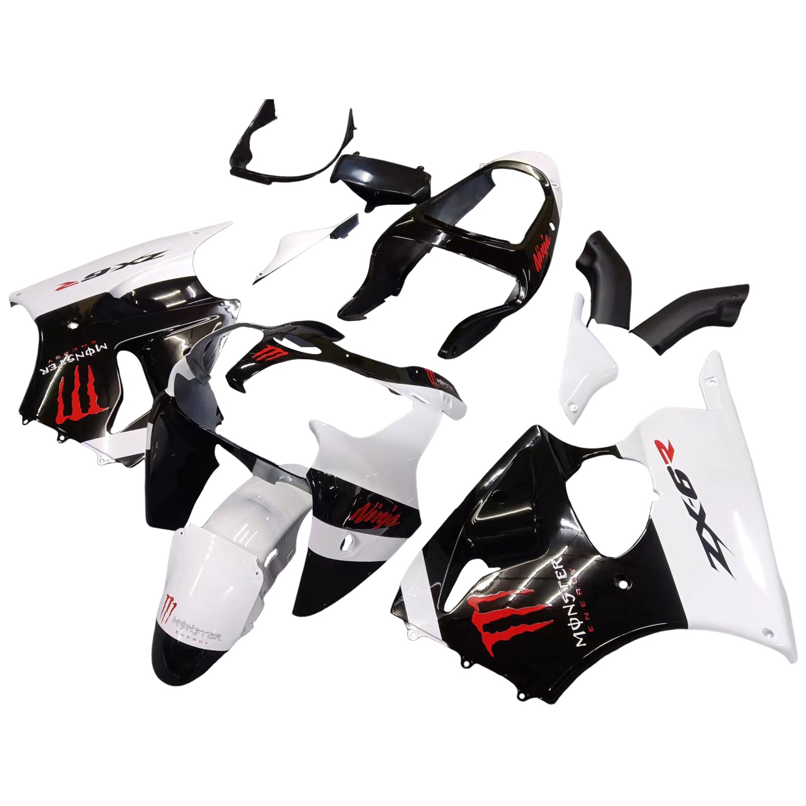 Amotopart Kawasaki 2000-2002 Zx6R 636/ZZR600 2005-2008 Fairing White Black Kit