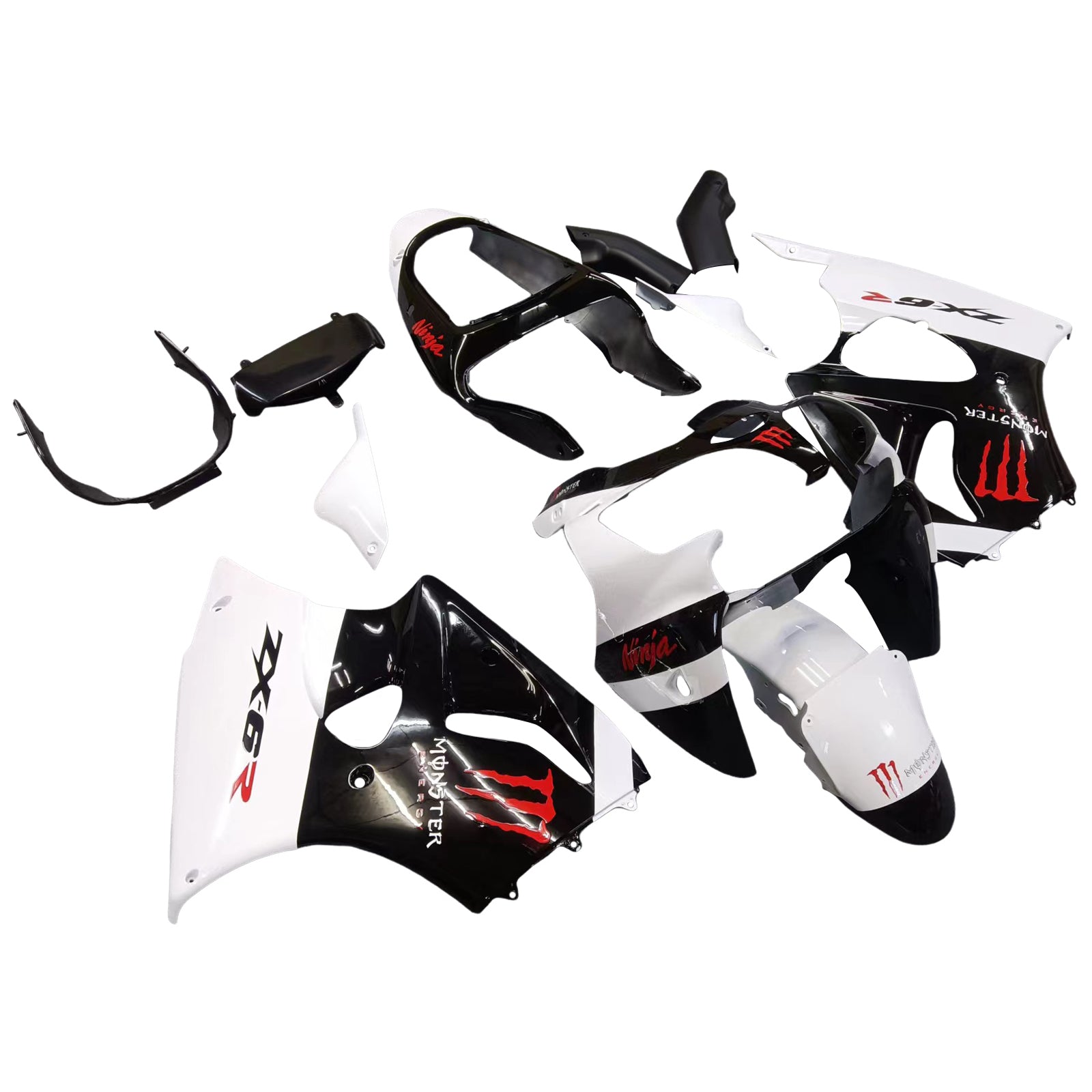 Amotopart Kawasaki 2000-2002 Zx6R 636/ZZR600 2005-2008 Fairing White Black Kit