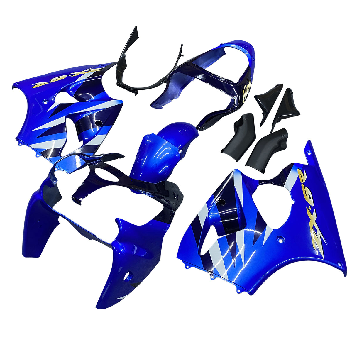 Amotopart ZX6R 636 2000–2002 ZZR600 2005–2008 Kawasaki Blau mit gelbem Logo Verkleidungsset