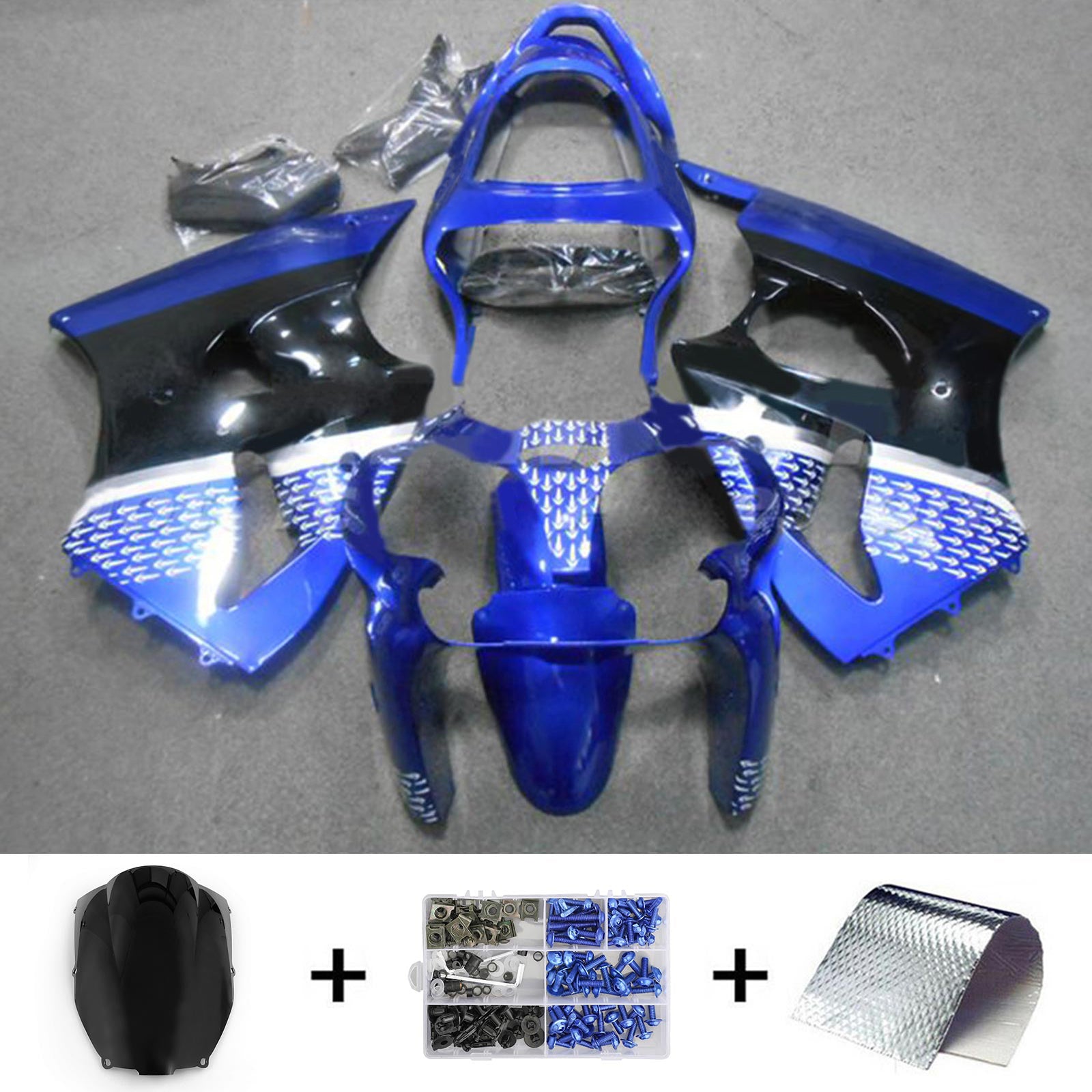 Amotopart ZX6R 636 2000-2002 ZZR600 2005-2008 Kawasaki Blue&Black Fairing Kit