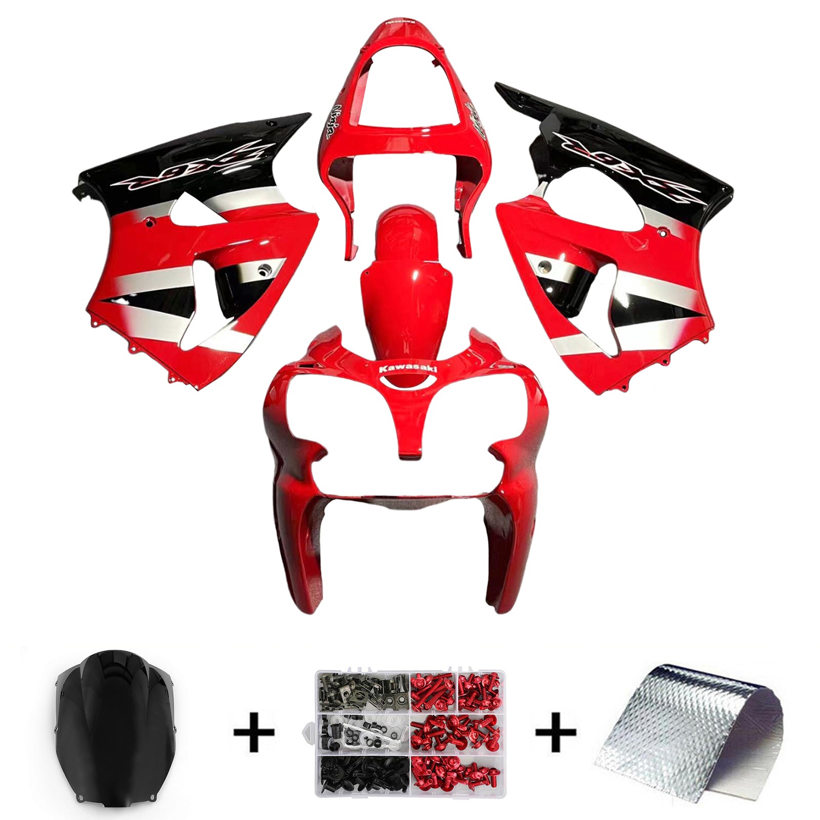 Amotopart ZX6R 636 2000-2002 ZZR600 2005-2008 Kawasaki Red&Silver Fairing Kit