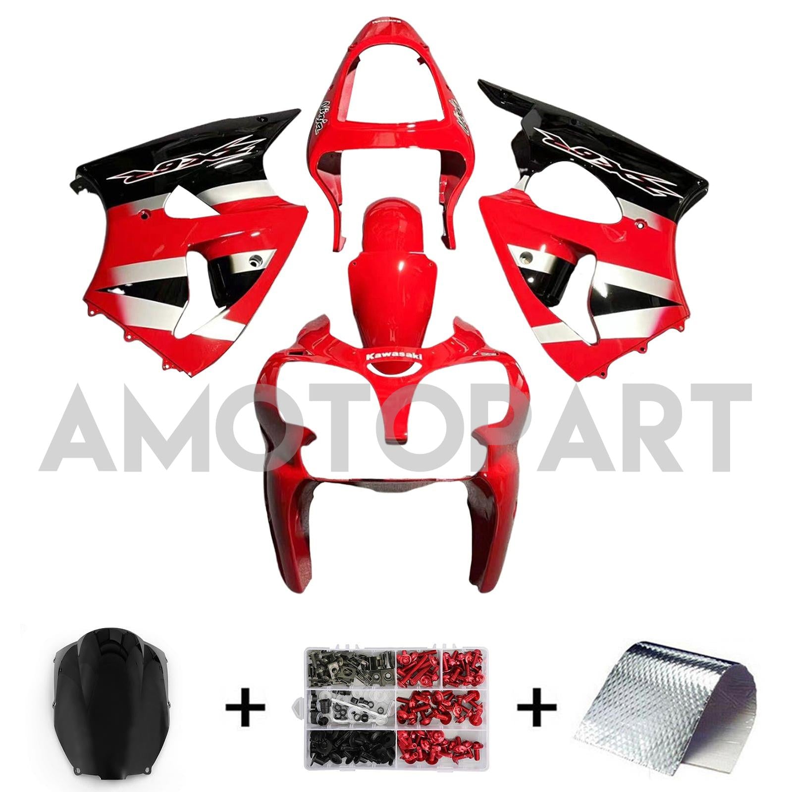 Amotopart ZX6R 636 2000-2002 ZZR600 2005-2008 Kawasaki Red&Silver Fairing Kit