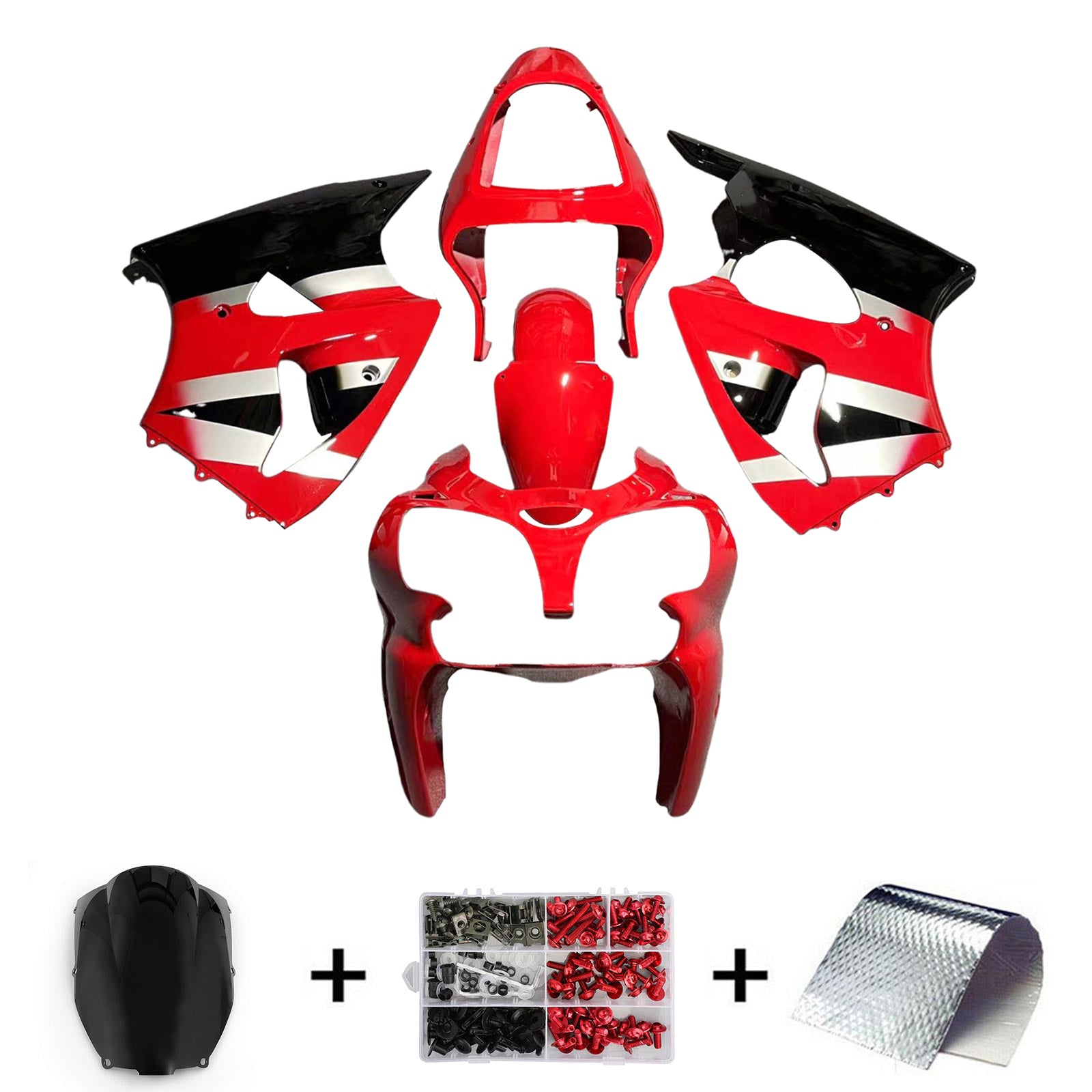 Amotopart ZX6R 636 2000-2002 ZZR600 2005-2008 Kawasaki Red & Silver Fairing Kit