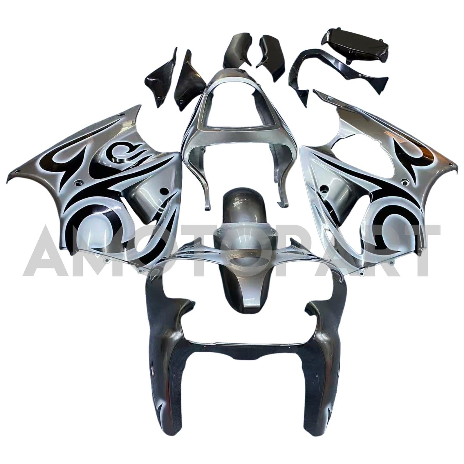 Amotopart 2000-2002 Kawasaki ZX6R 636 & 2005-2008 Kawasaki ZZR600 Grey Silver Fairing Kit