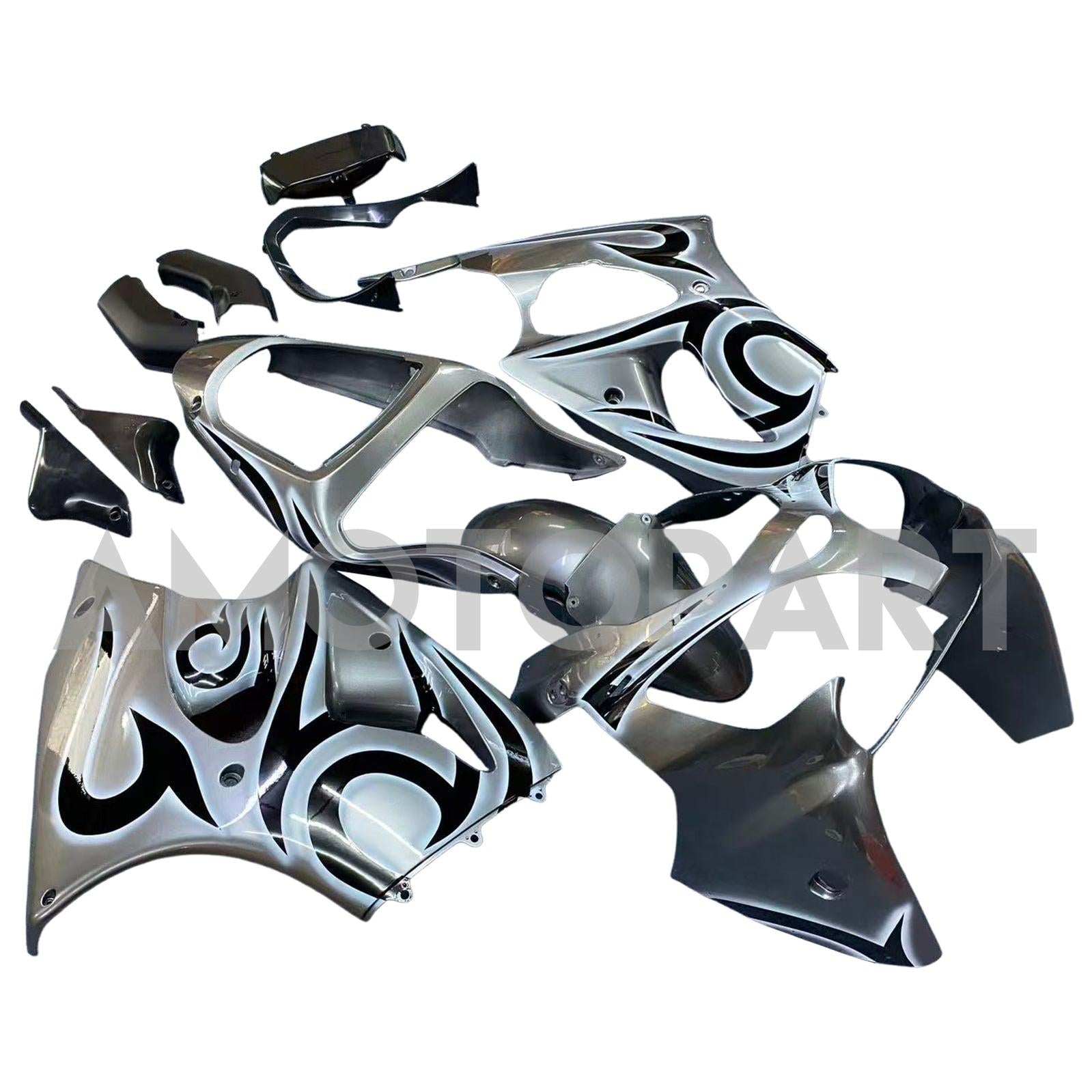 Amotopart 2000-2002 Kawasaki ZX6R 636 & Kit de carénage gris argent pour Kawasaki ZZR600 2005-2008