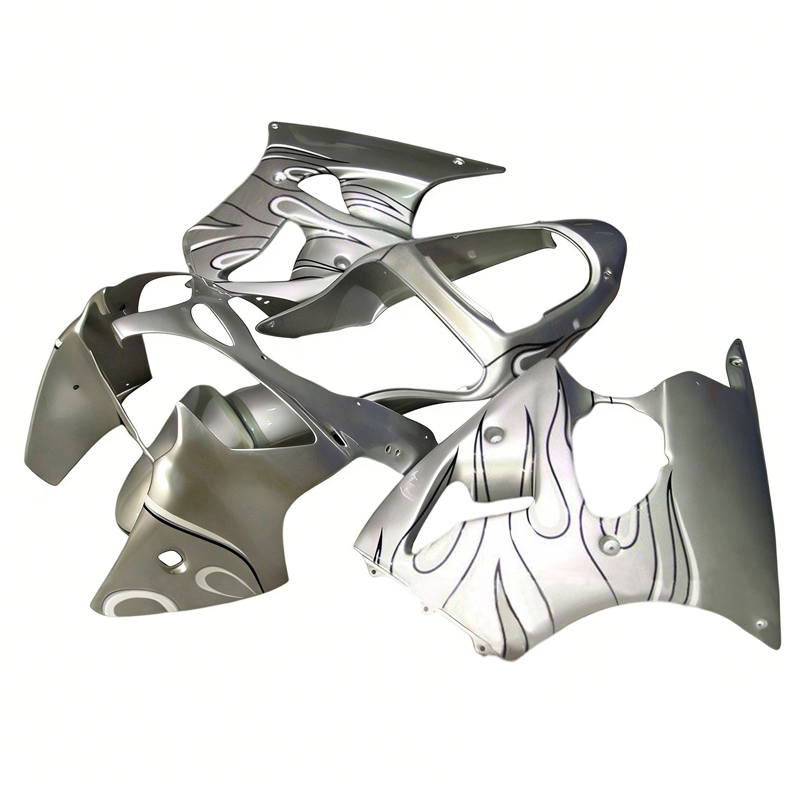 Amotopart 2000-2002 Kawasaki ZX6R 636 & 2005-2008 Kawasaki ZZR600 Silver Fairing Kit