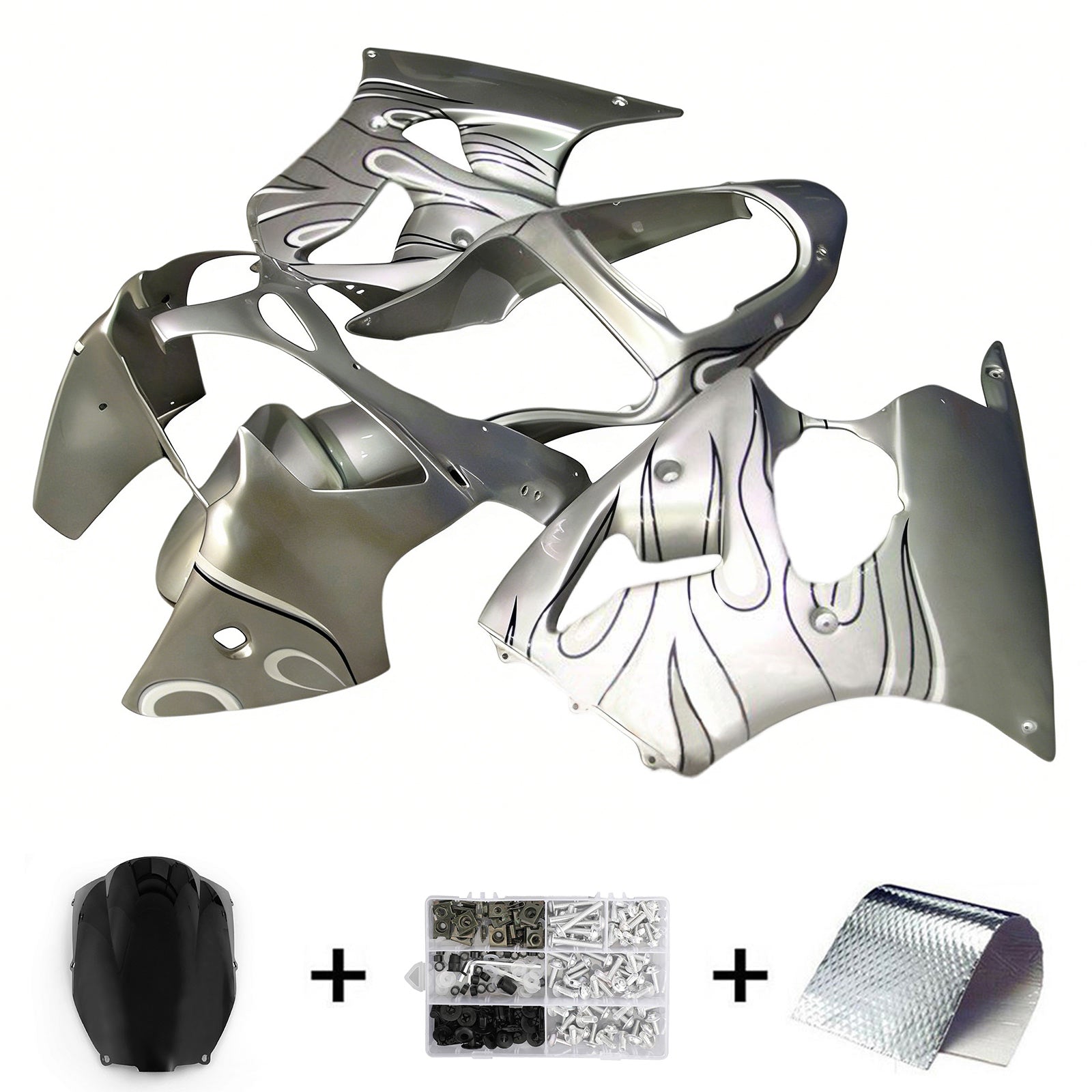 Amotopart 2000-2002 Kawasaki ZX6R 636 & 2005-2008 Kawasaki ZZR600 Silver Fairing Kit